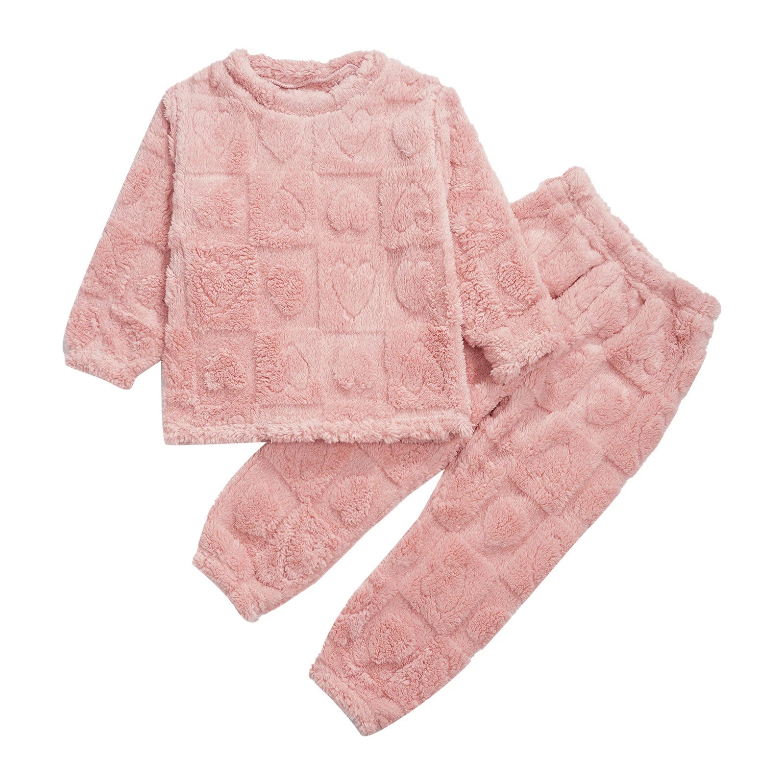 Kids Boys Girls Homewear Round Neck Tops With Pants Solid Color Pajamas Set