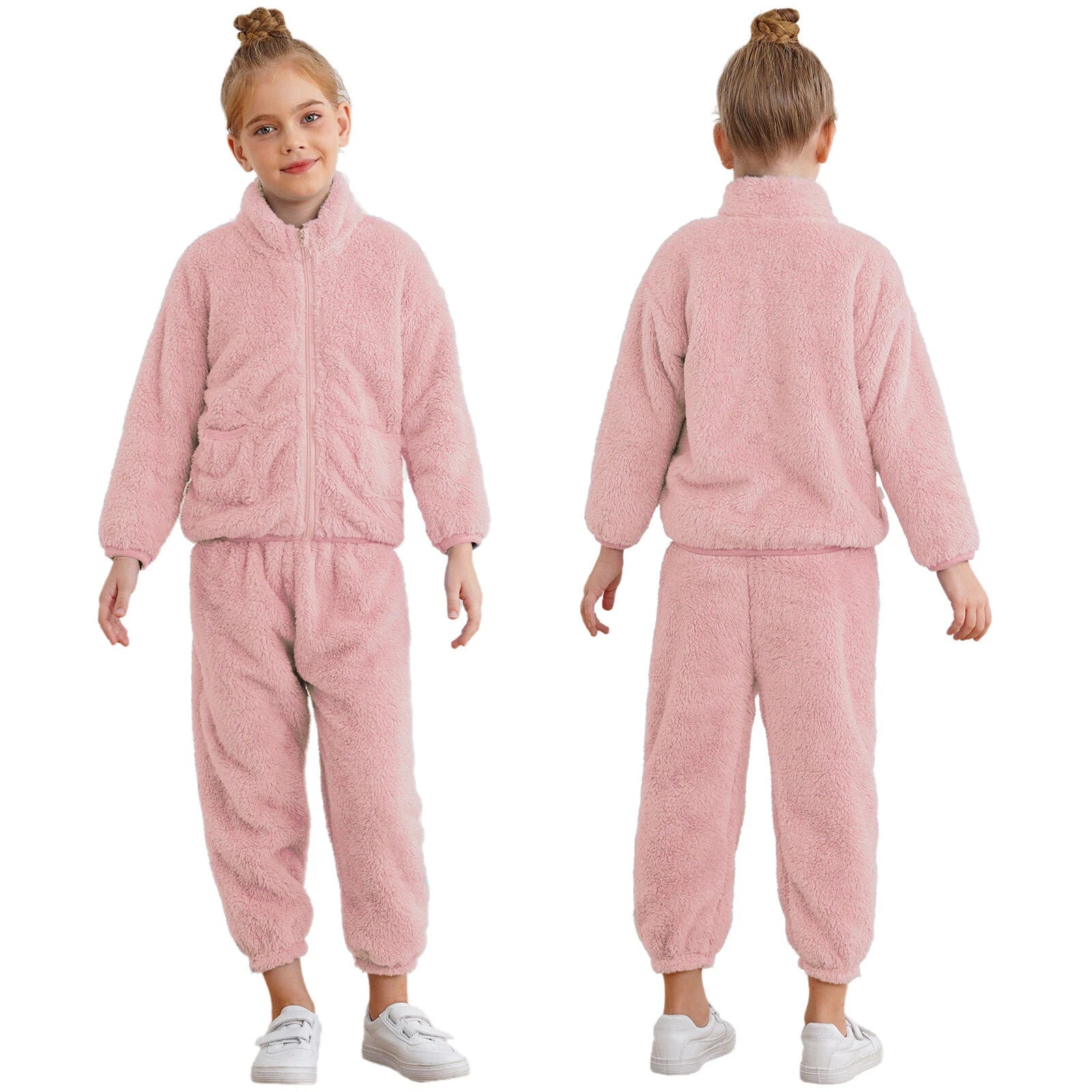 Kids Boys Girls Homewear Long Sleeve Outfits Zipper Pajama Set Comfy Sleepwear