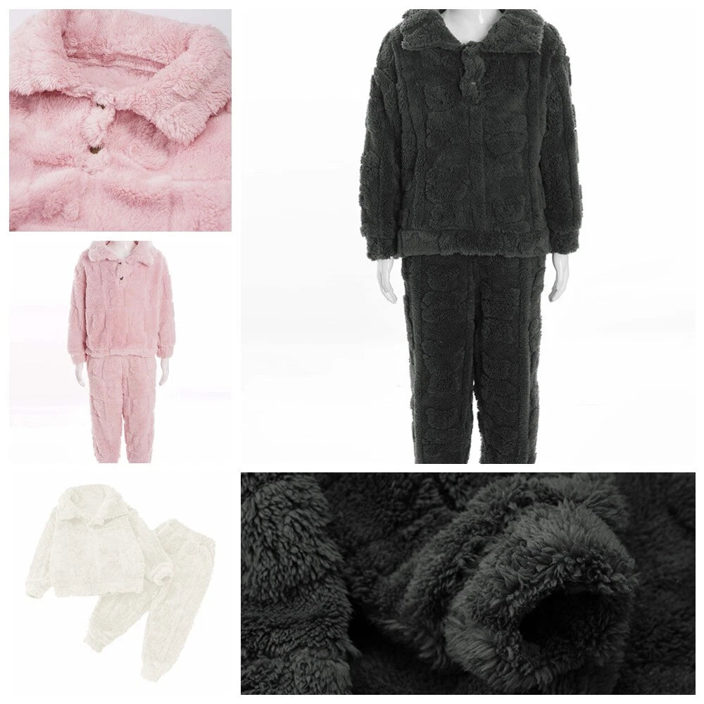 Kids Set Casual Pajamas Winter Sleepwear Elastic Waistband Top With Long Pants