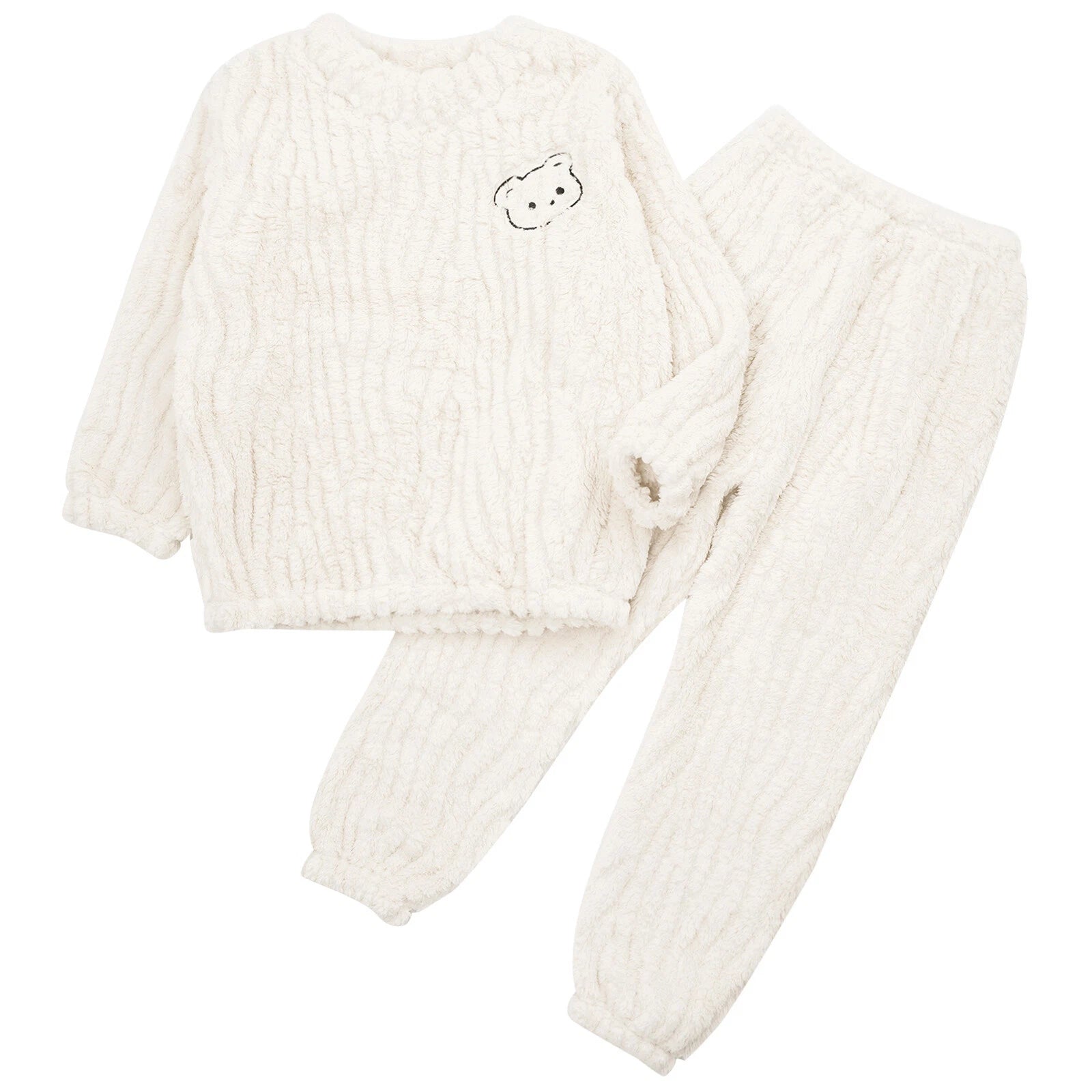 Kids Pajamas Set Flannel Sleepwear Bear Tops Pullover with Plush Pants Trousers