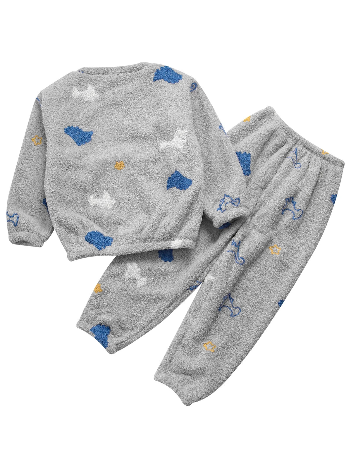 Kids Pyjamas Fleece Nightwear Elastic Waist Pyjama Set Warm 2 Piece-
