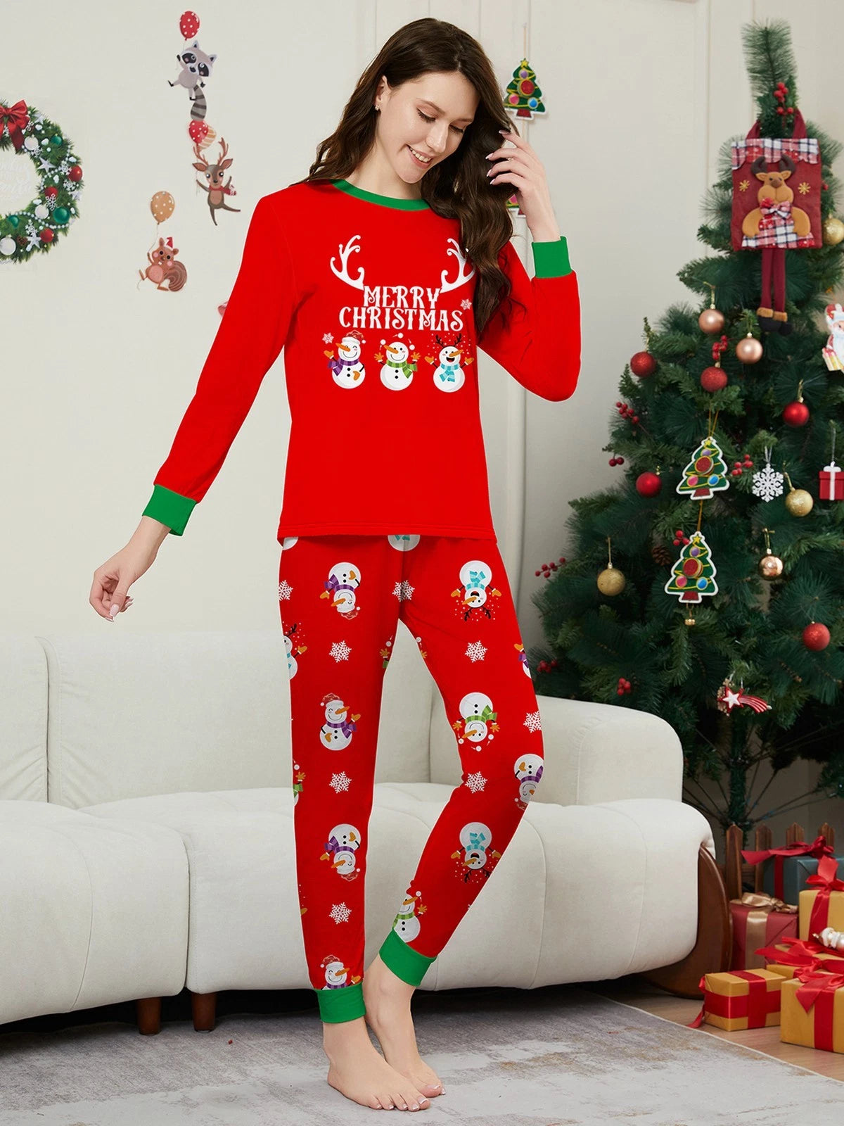 Family Matching Christmas Snowman Pyjamas Adult Kids Xmas Nightwear Pjs Set