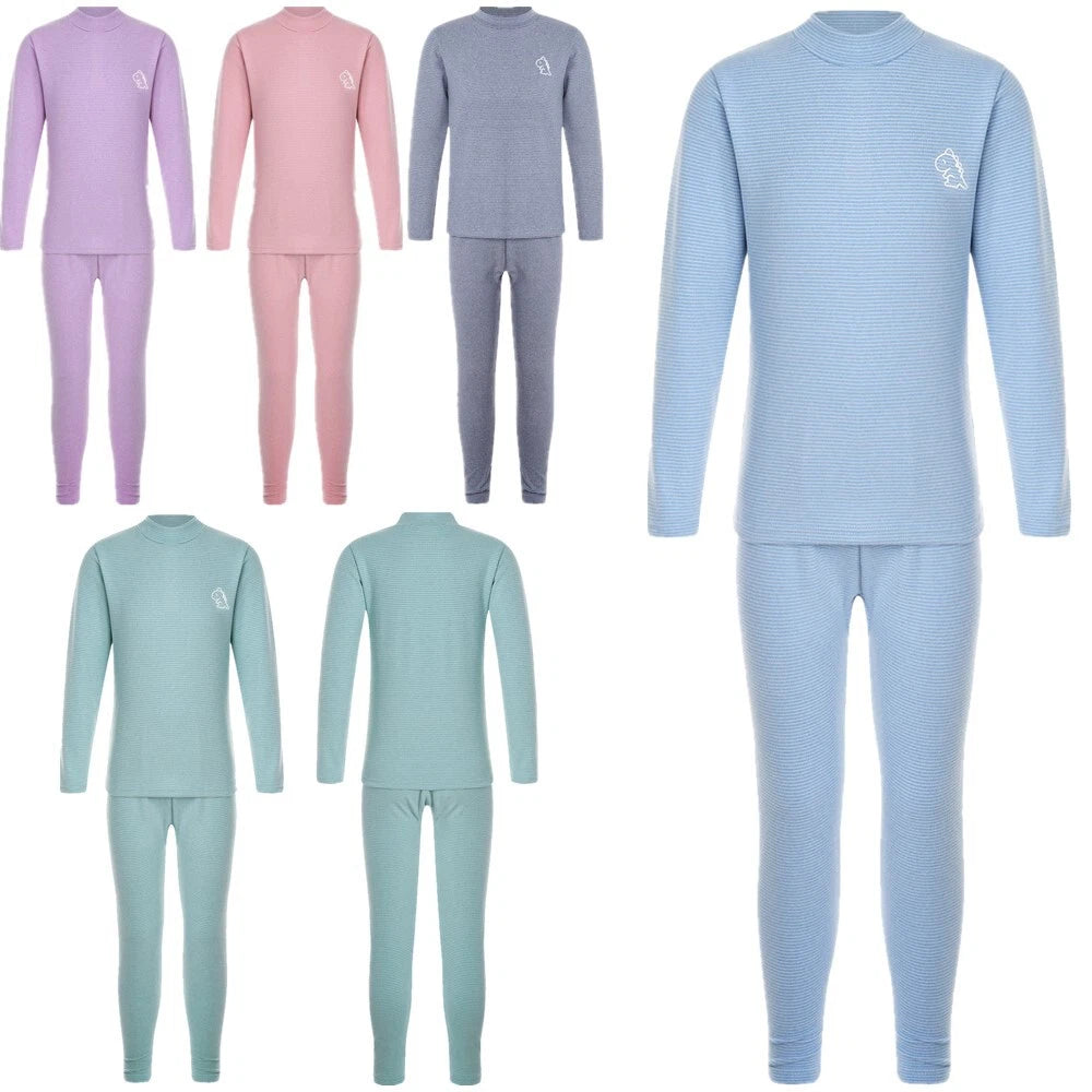 Kids Boys Girls Thermals Sets Pajamas T-shirt And Tights Suit Warm Active Home