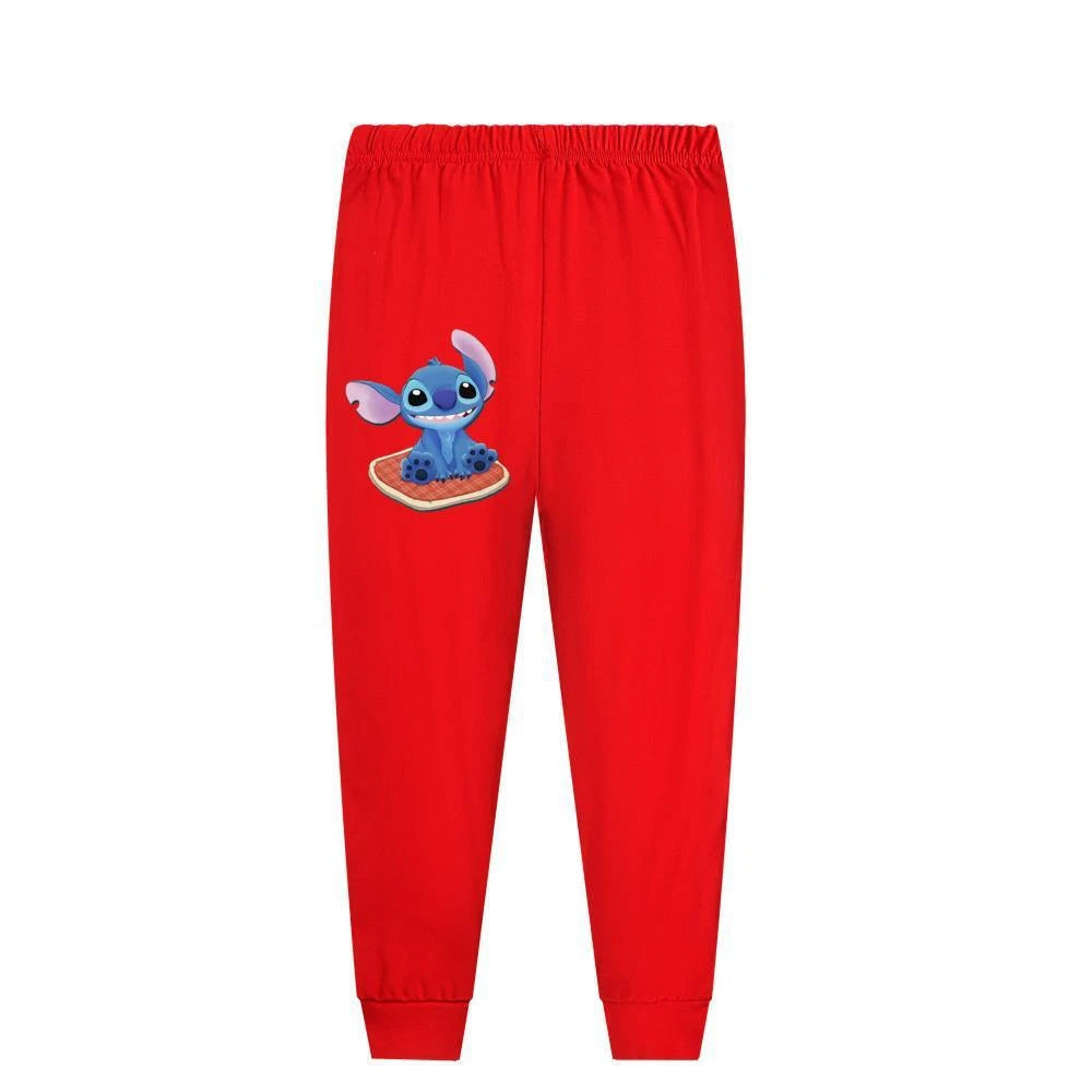 Stitch 5-13 Year Old Girls' Pajama Set, Boys' Cartoon Round Neck Long Sleeve Set