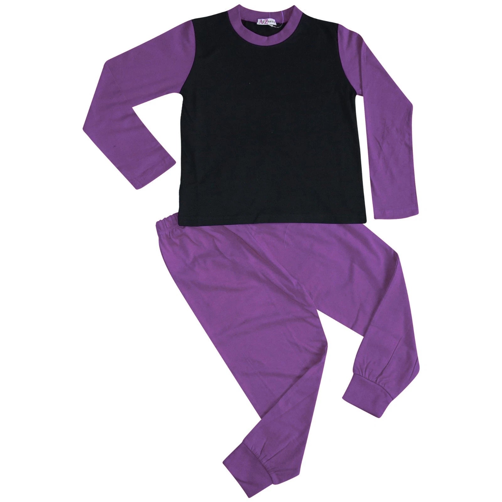 Kids Girls Lilac Color Contrast Pjs Plain Stylish Pyjamas Set New Age 2-13 Years