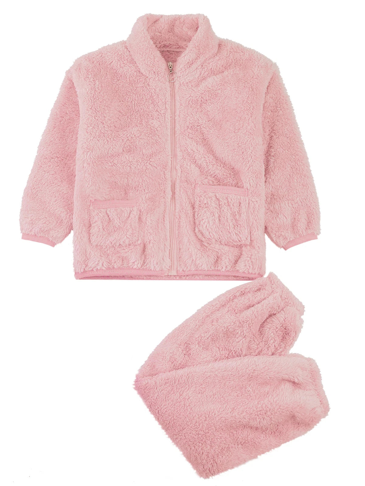 Kids Boys Girls Homewear Long Sleeve Outfits Zipper Pajama Set Comfy Sleepwear