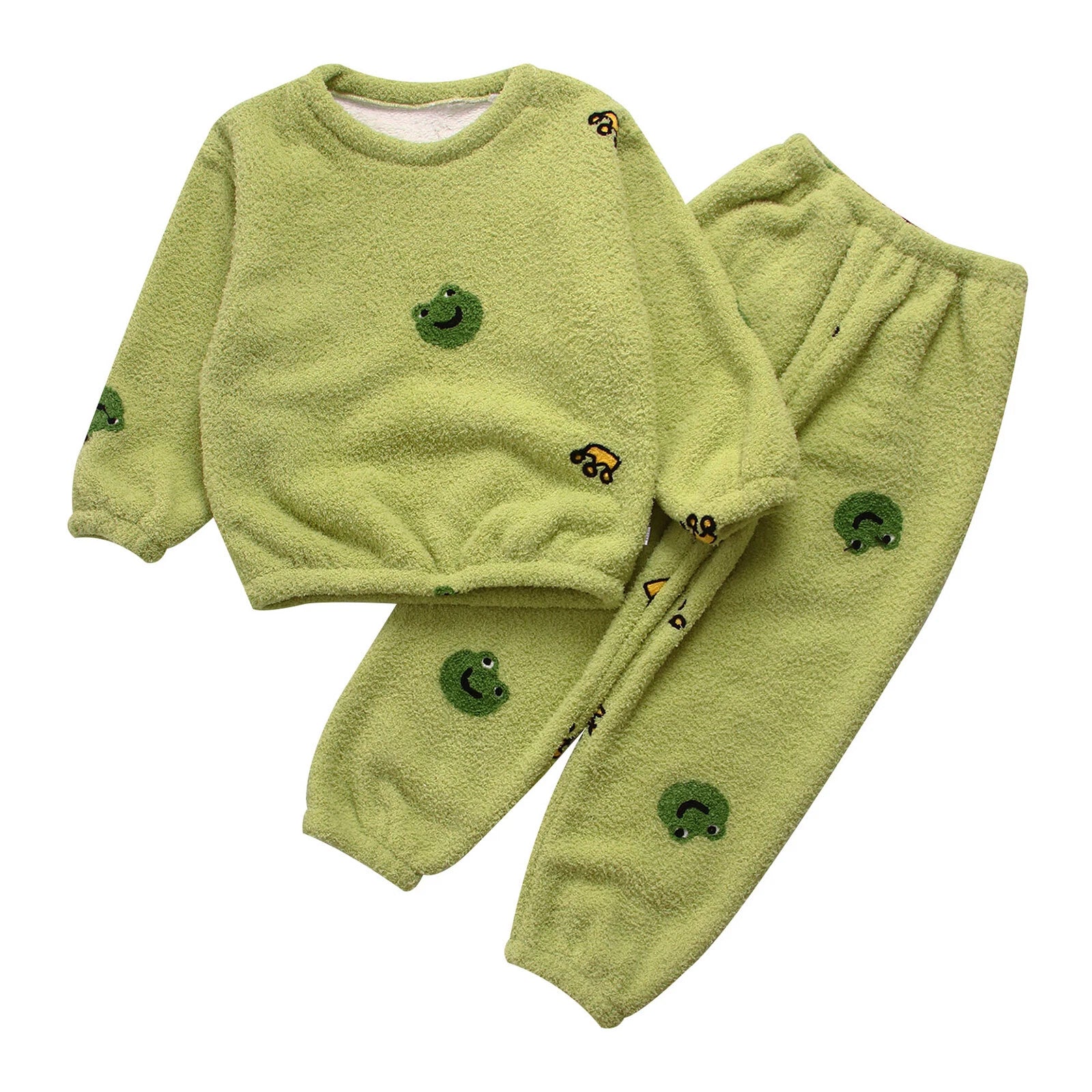 Kids Pyjamas Fleece Nightwear Elastic Waist Pyjama Set Warm 2 Piece-