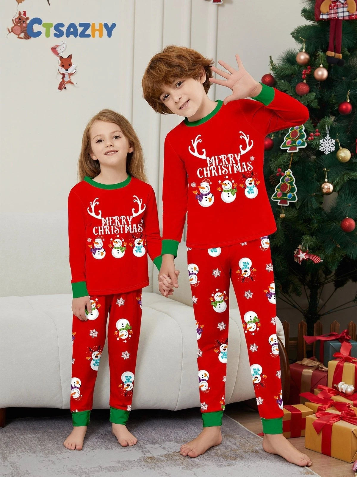 Family Matching Christmas Snowman Pyjamas Adult Kids Xmas Nightwear Pjs Set