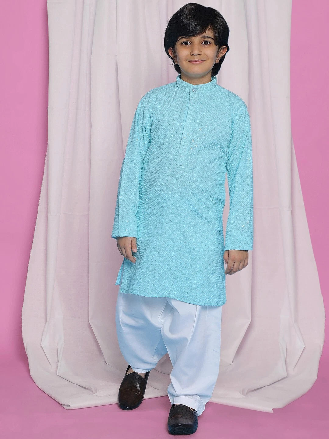 Kids Ethnic Mirror Work Cotton Kurta Pyjama Set/Party Wear Chikankari Kurta