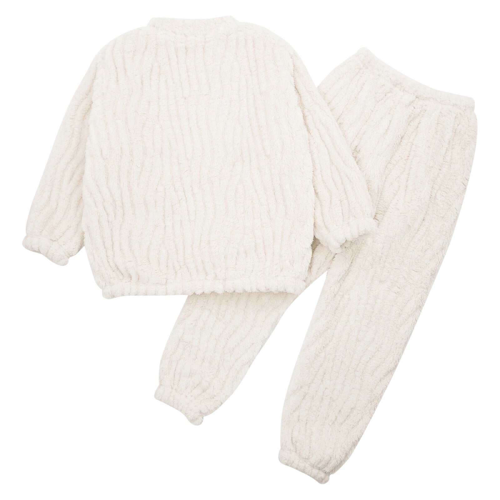 Kids Pajamas Set Flannel Sleepwear Bear Tops Pullover with Plush Pants Trousers