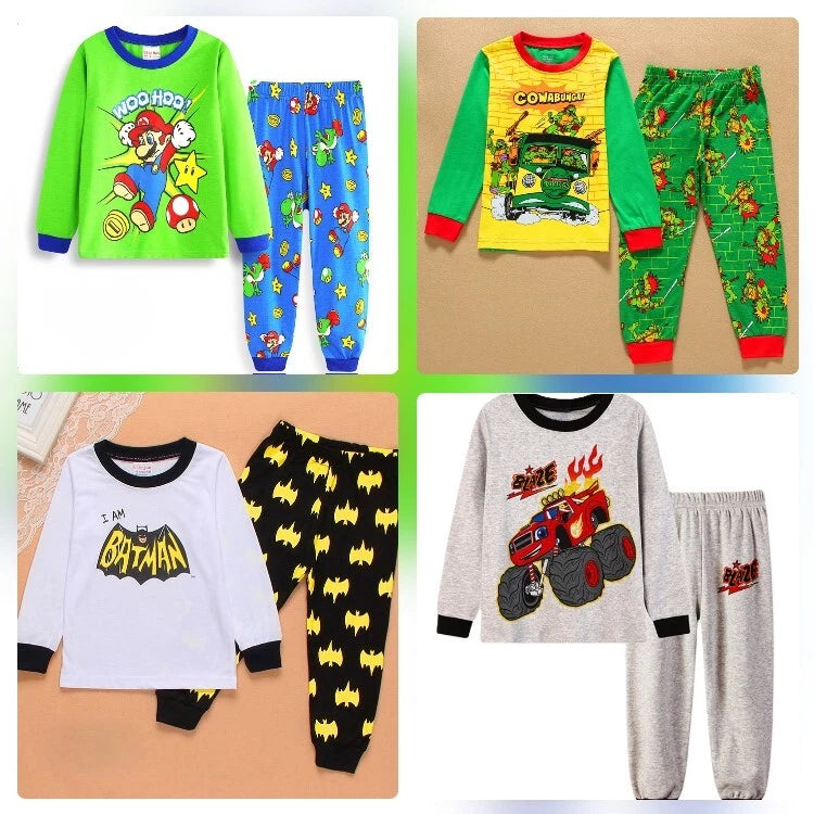 NEW Cartoon Print Boys Long Sleeve 2-Piece Pajama Set