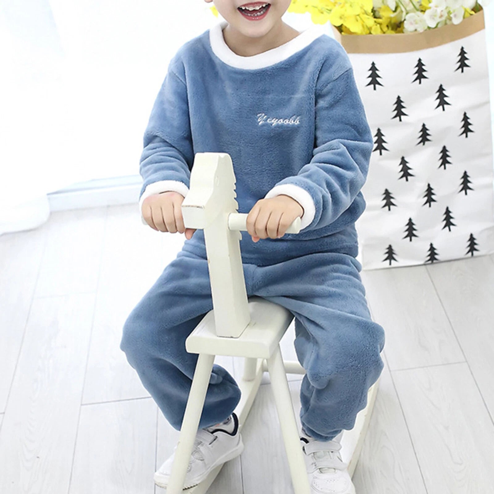 Girls Boys Pajamas Suit Long Sleeve Tops with Pants Sleepwear Winter Nightwear