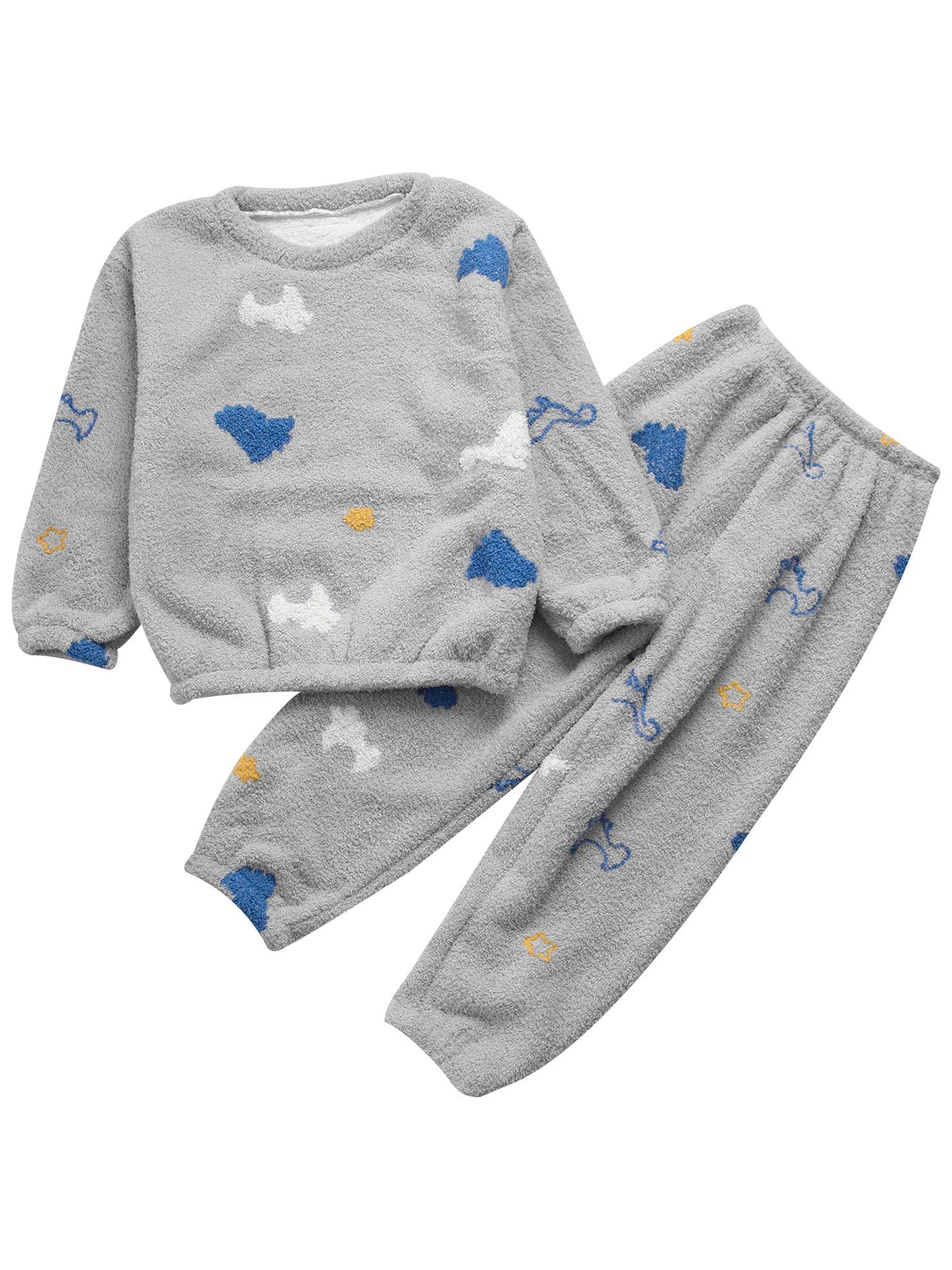 Kids Pyjamas Fleece Nightwear Elastic Waist Pyjama Set Warm 2 Piece-