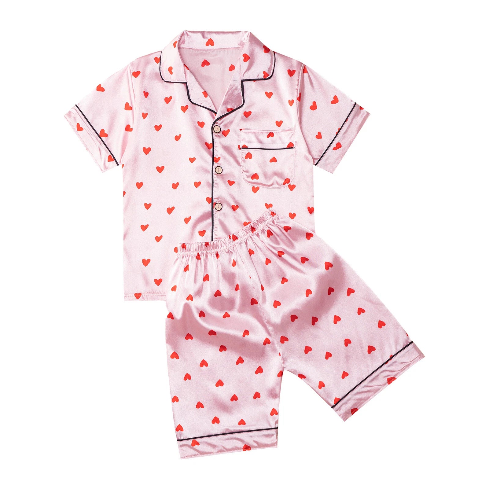 Boys Girls Pajamas Set Sleepwear Button Closure Top Shorts Nightwear Loungewear