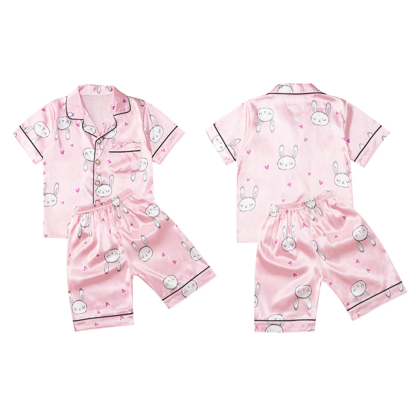 Boys Girls Pajamas Set Sleepwear Button Closure Top Shorts Nightwear Loungewear