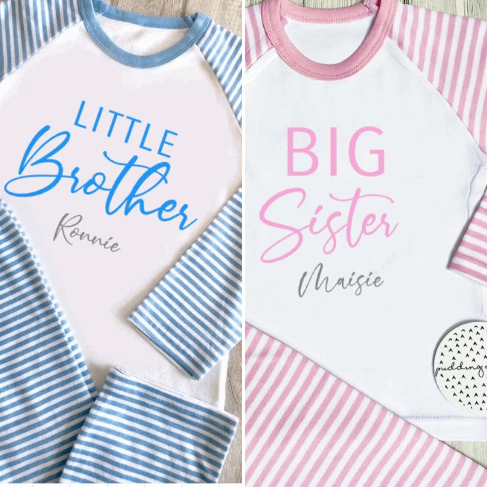 personalised matching sibling pyjamas big little sister brother PJs