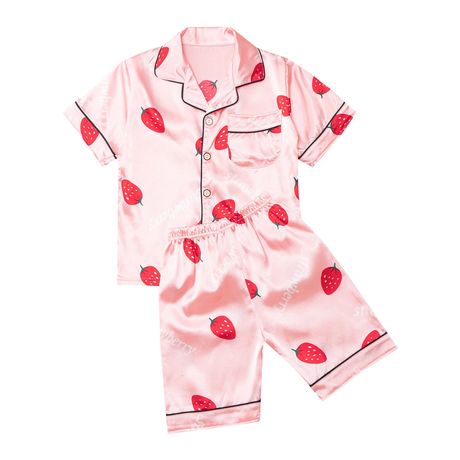 Boys Girls Pajamas Set Sleepwear Button Closure Top Shorts Nightwear Loungewear