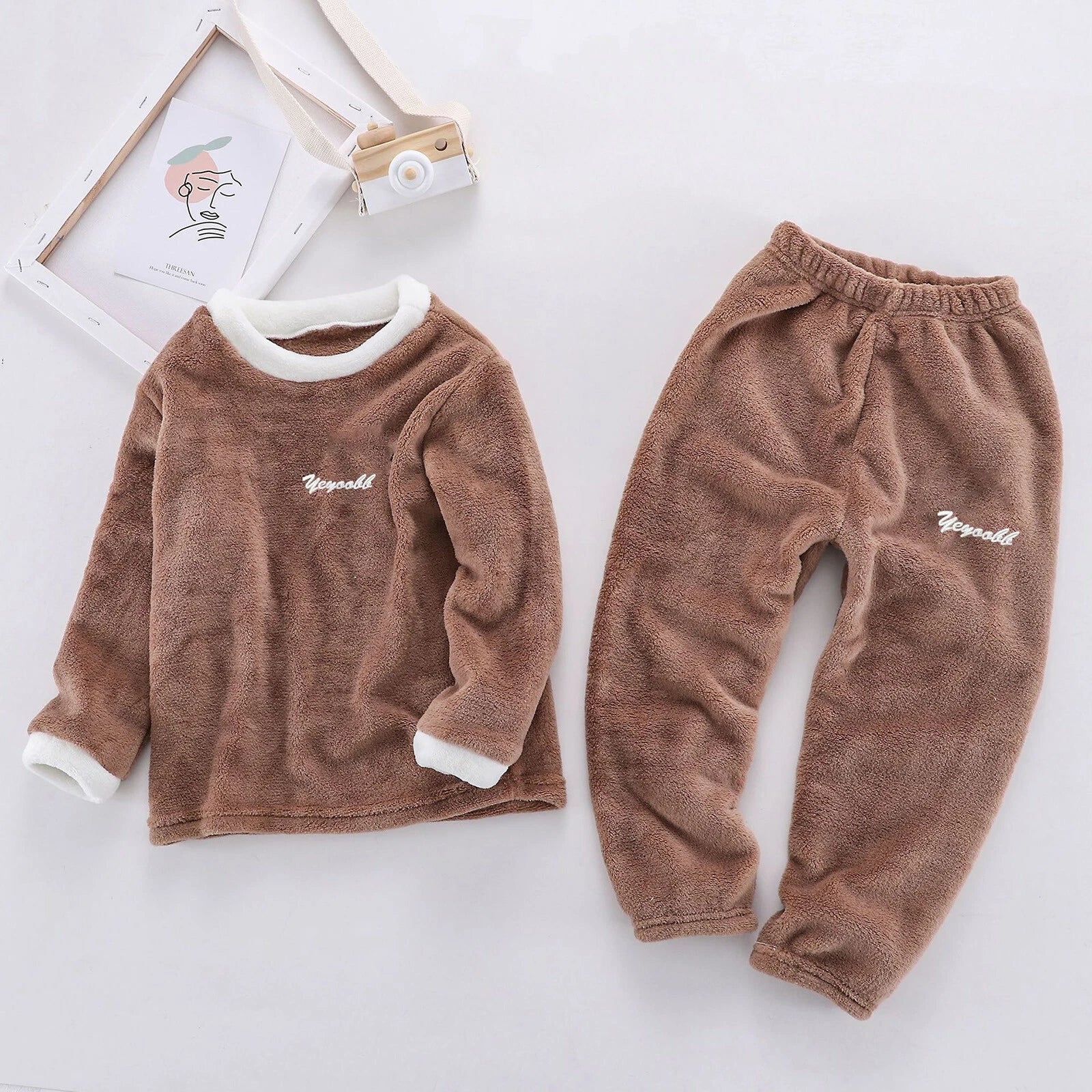 Girls Boys Pajamas Suit Long Sleeve Tops with Pants Sleepwear Winter Nightwear