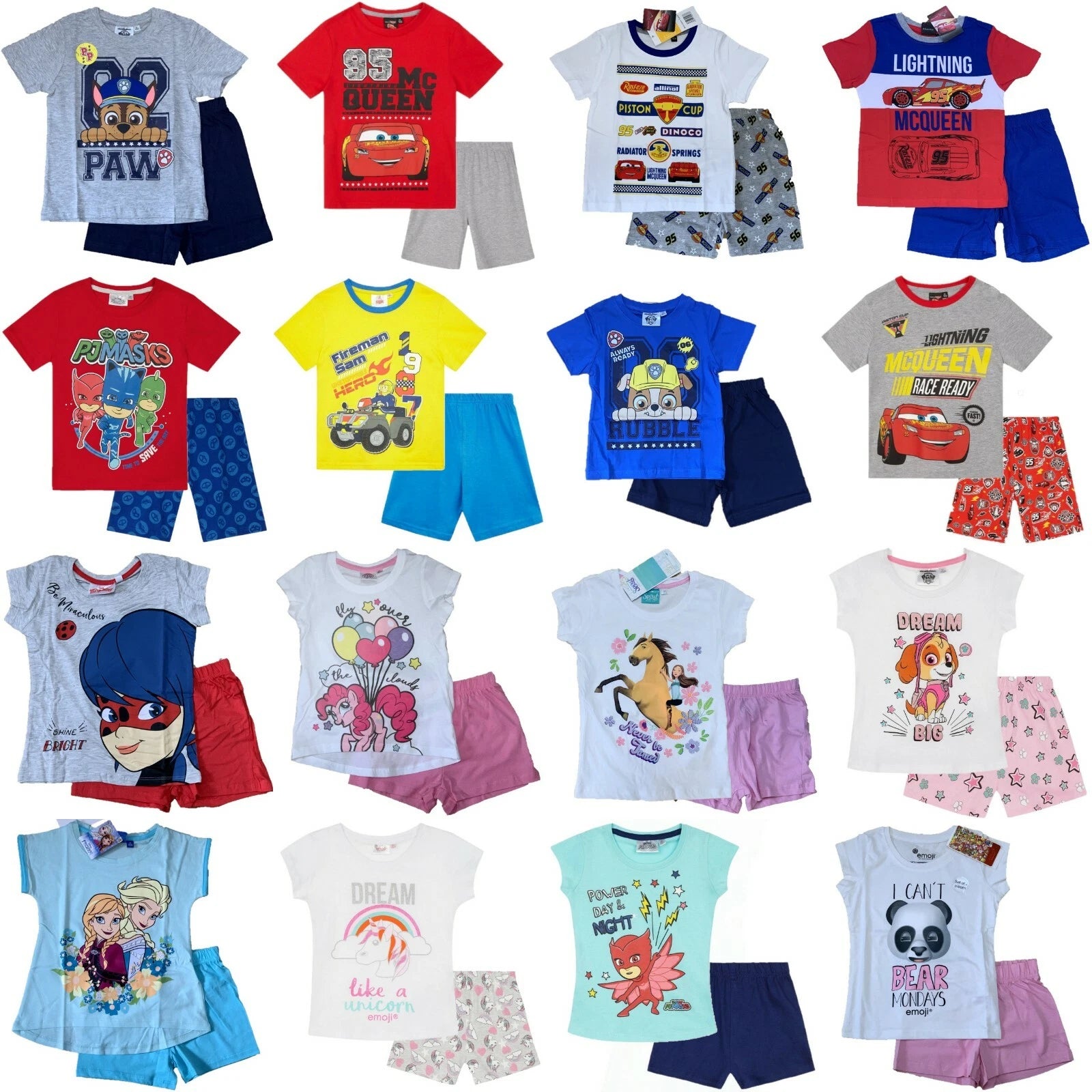 Boys Girls Kids Children Pyjamas Short Sleeve T-Shirt Shorts Set Age 2-12 Years