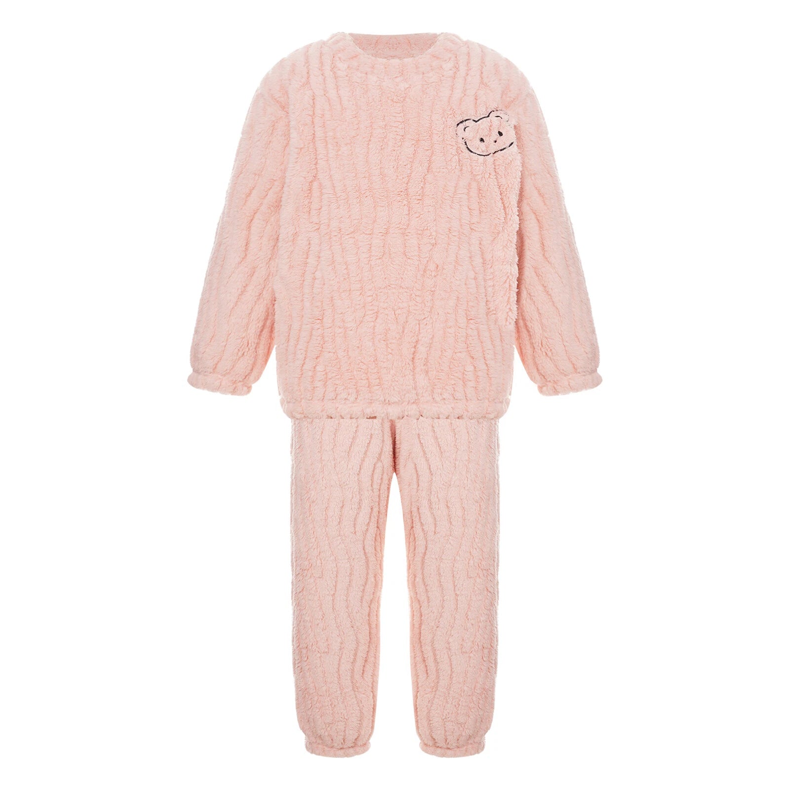Kids Pajamas Set Flannel Sleepwear Bear Tops Pullover with Plush Pants Trousers