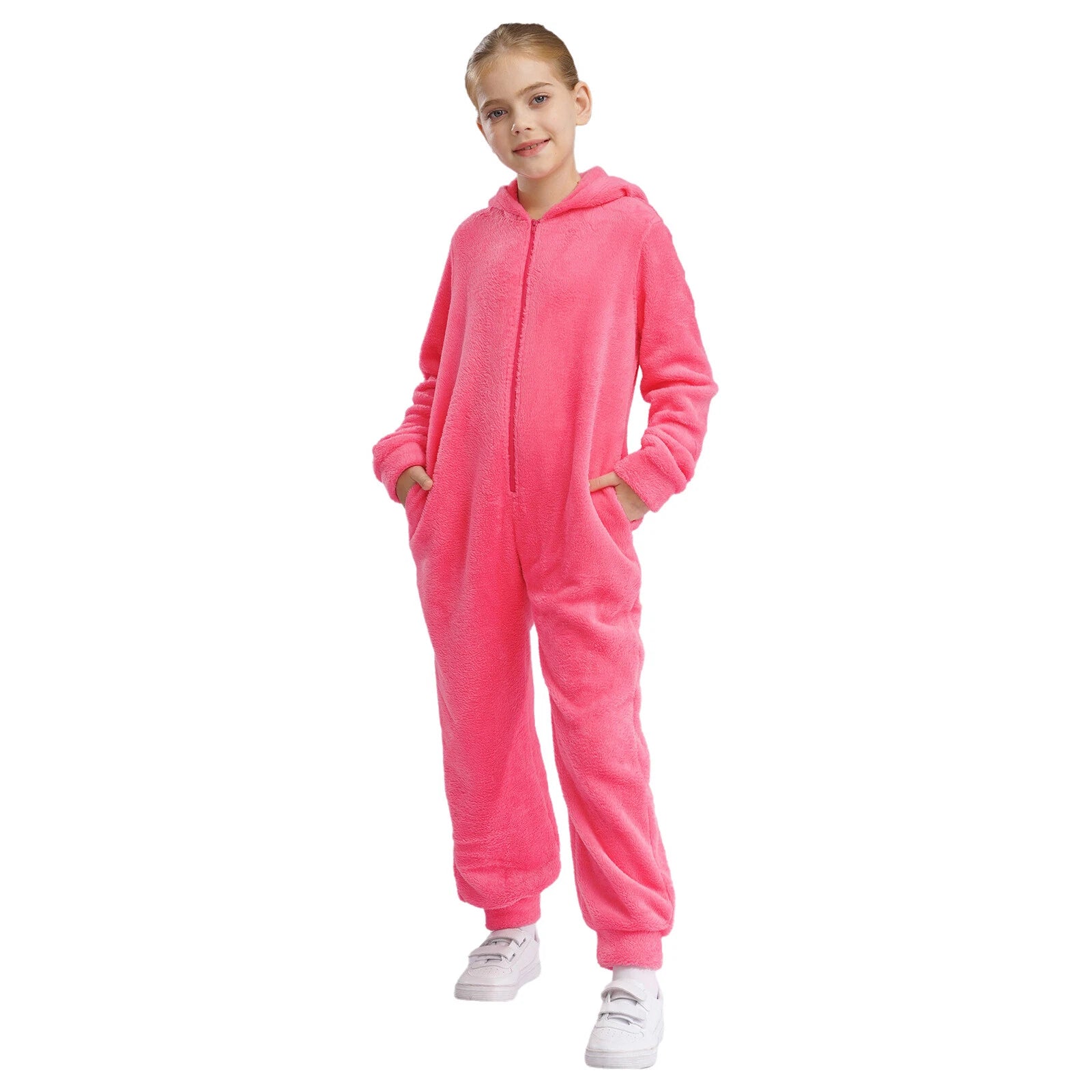 Unisex Kids Fleece Hooded Jumpsuit for Boys Girls Zip-up One Piece Pjs Sleepwear