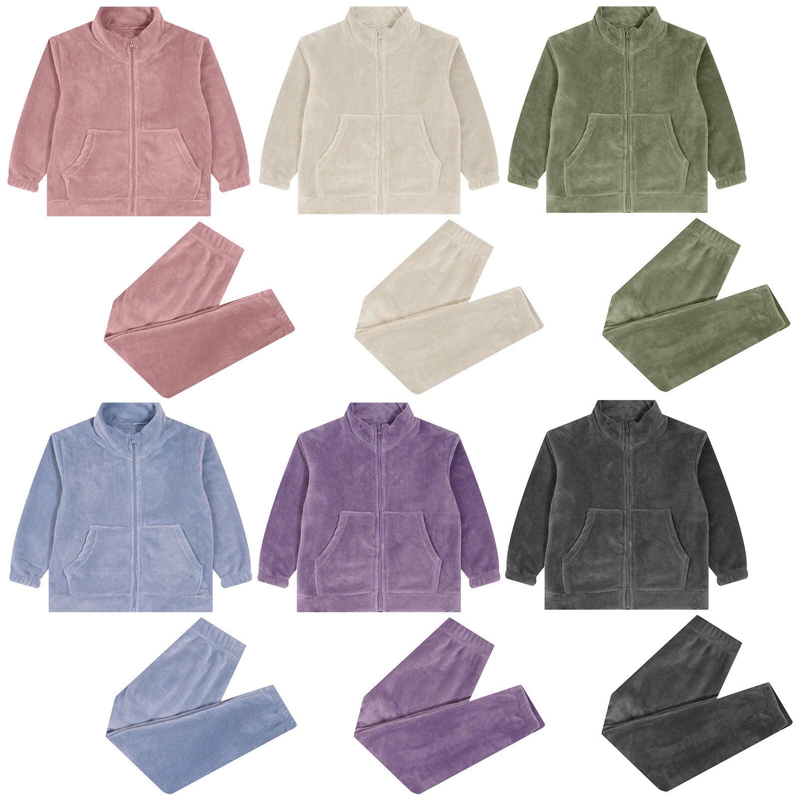 Kids Nightwear Warm Pajama Set Comfy Sleepwear Zipper Homewear 2 Piece Outfits