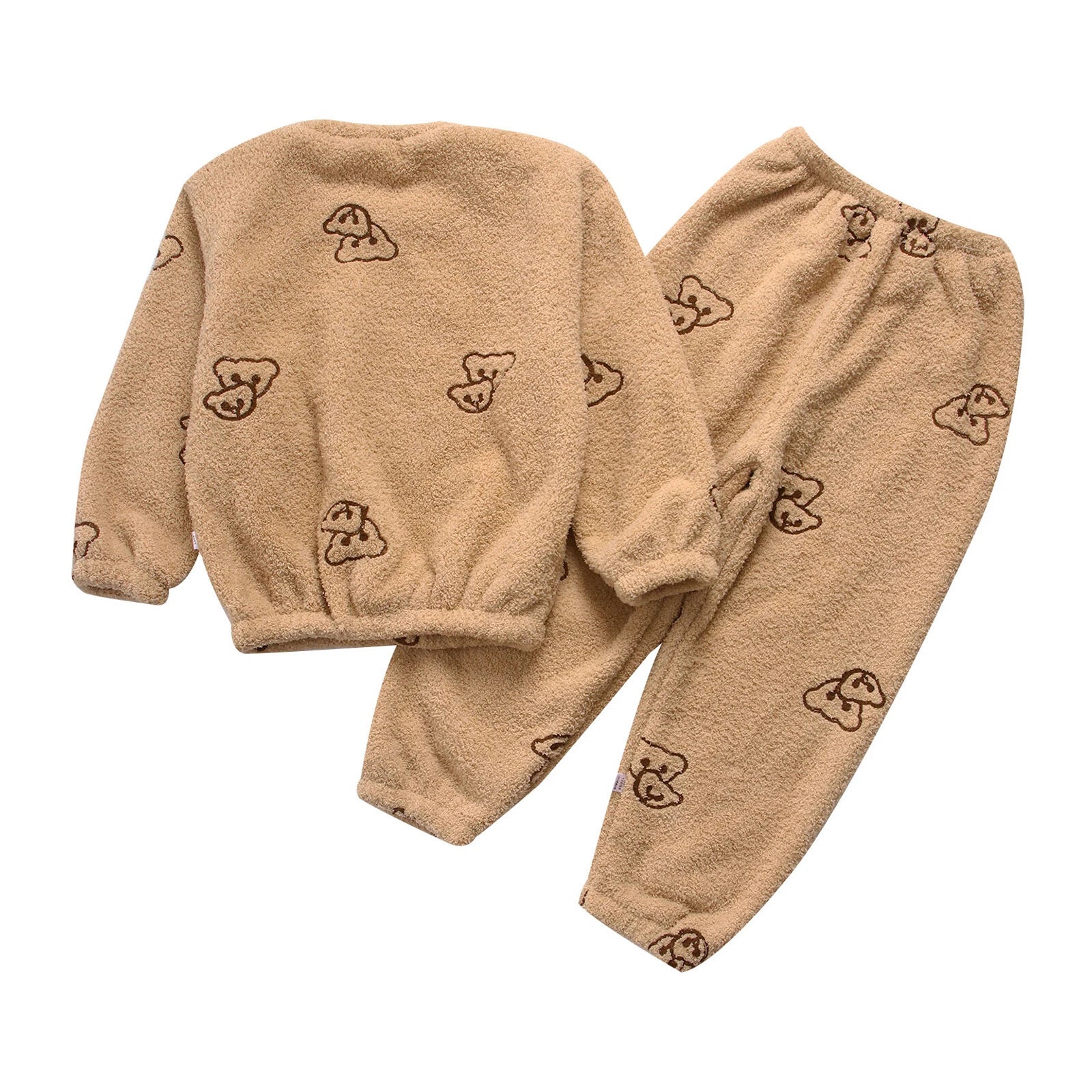 Kids Pyjamas Fleece Nightwear Elastic Waist Pyjama Set Warm 2 Piece-