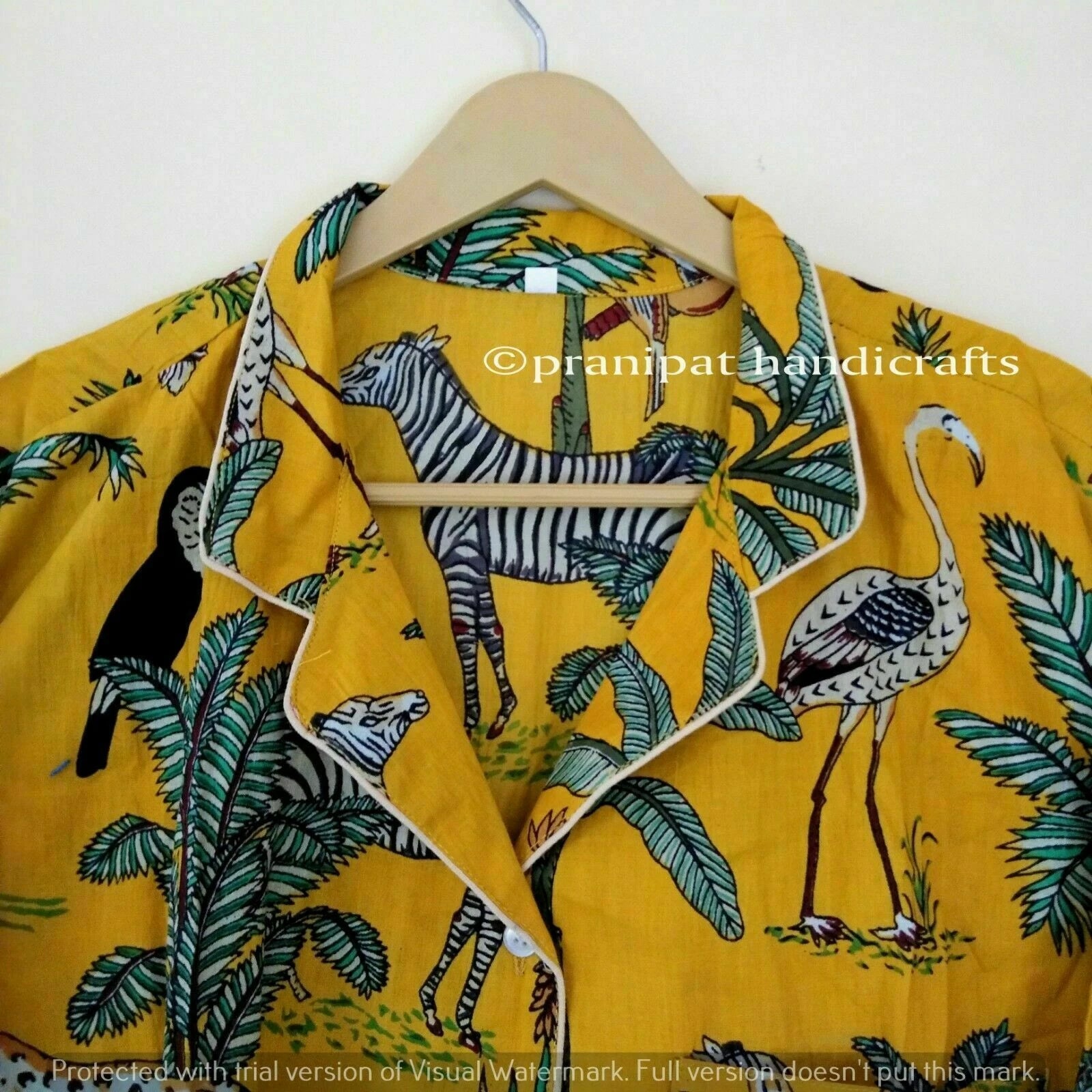 Indian Animal Printed Cotton Yellow Hippie Women Gypsy Sleepwear Boho Pajama set