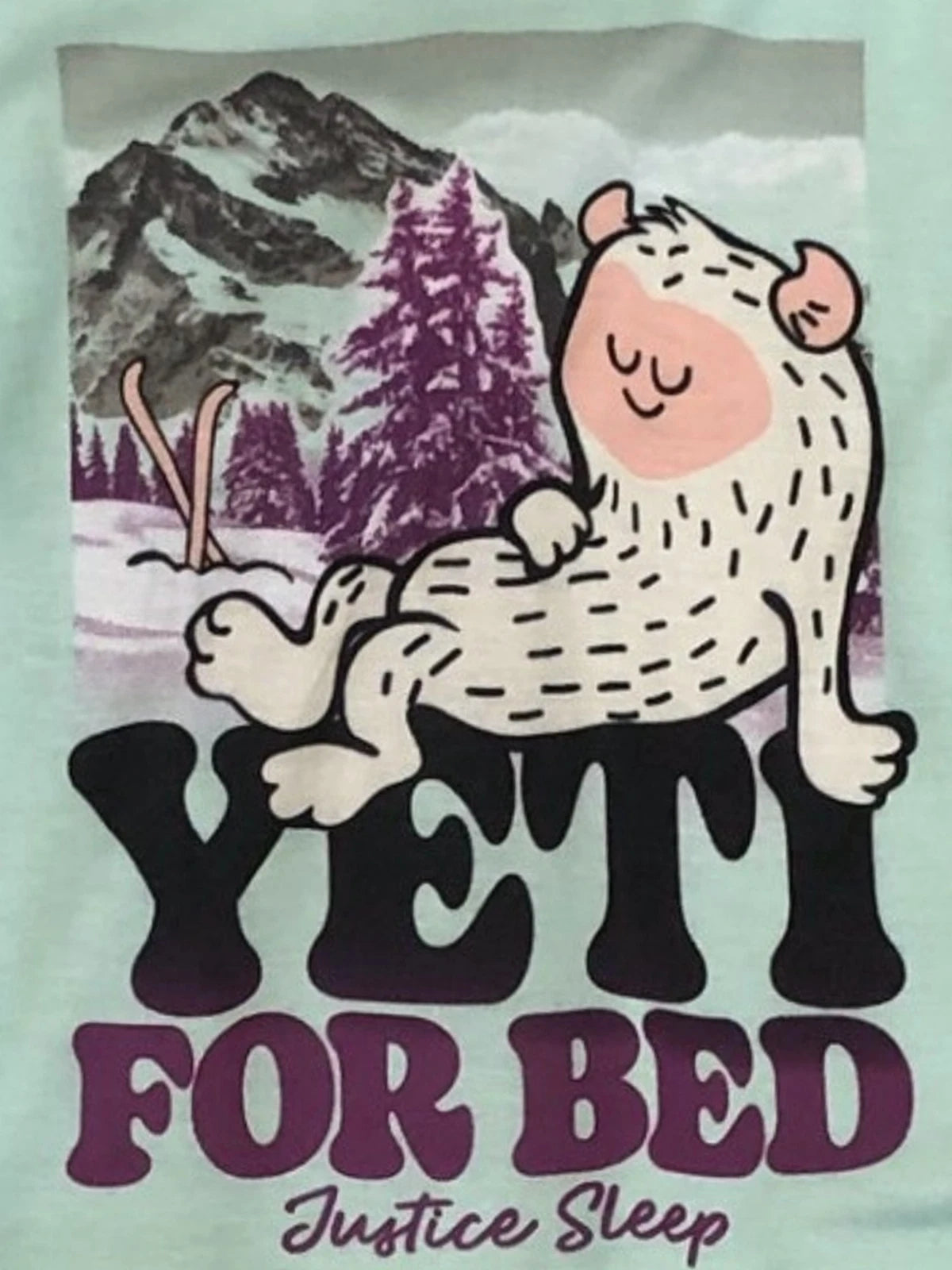 Justice Girls Green Yeti For Bed Pajamas Shirt Joggers Mask Sleep Set