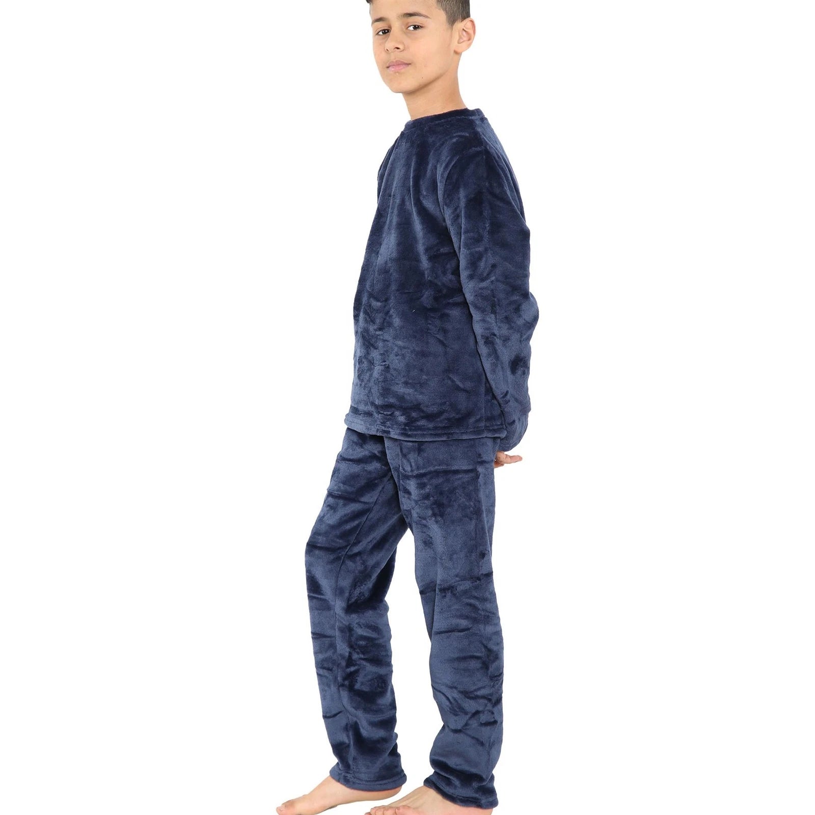 Kids Girls Boys Navy Warm Fleece Pyjamas Sleepover 2 Piece Gift Set 5-13 Years