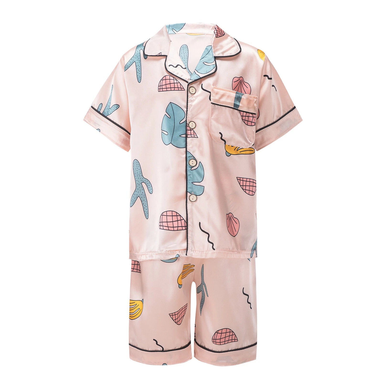 Boys Girls Pajamas Set Sleepwear Button Closure Top Shorts Nightwear Loungewear