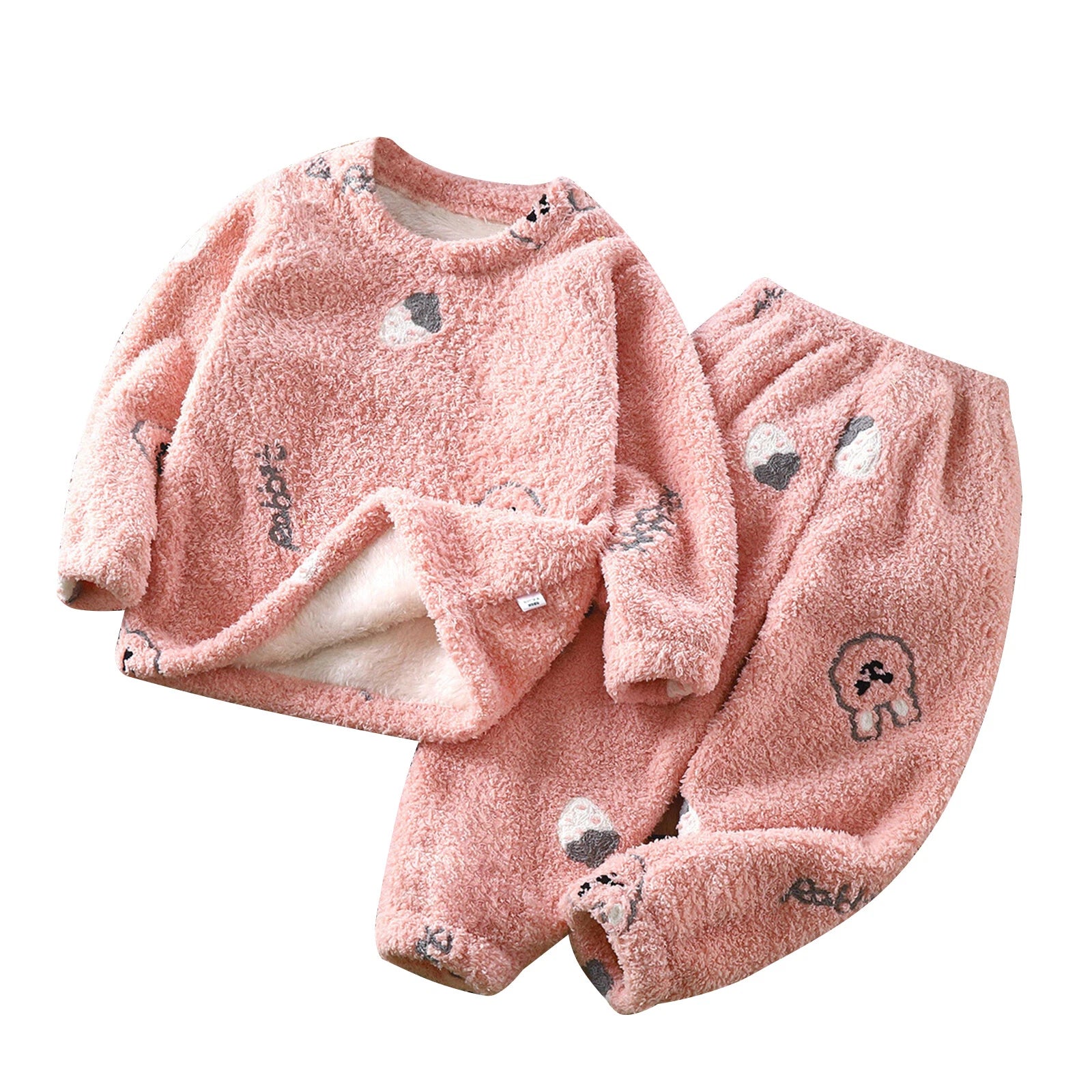 Unisex Kids Sleepwear Girls Set Print Pajamas Pullover Round Neck Cute Suit Top