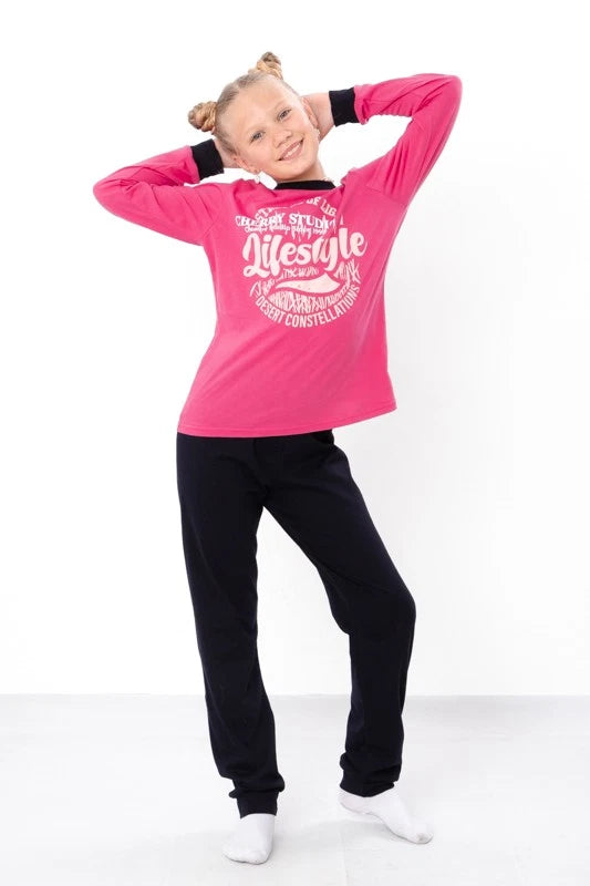 Girls’ Pajama Set – Soft Cotton Knit, Long Sleeve Top & Elastic Waist Pants, ...