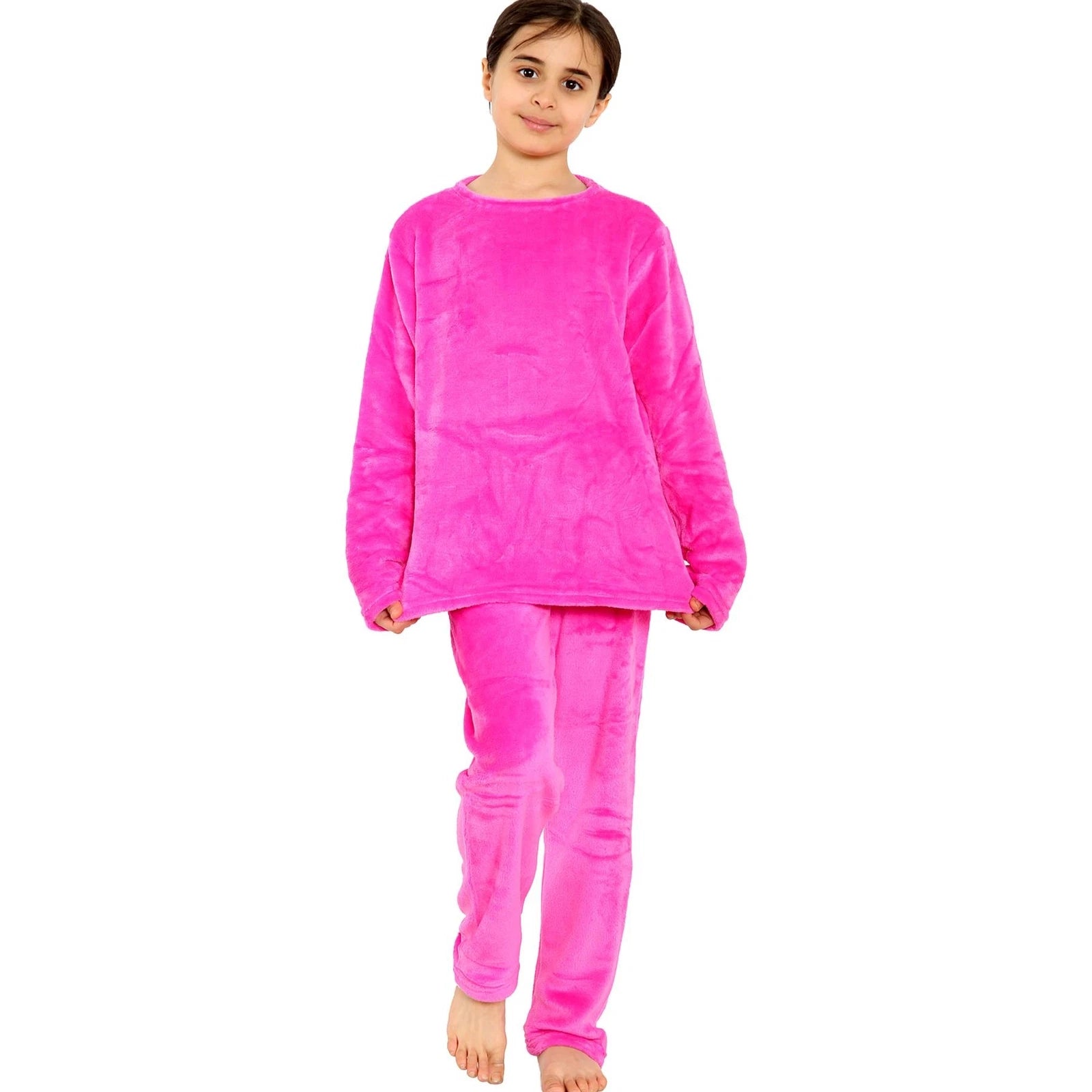 Kids Girls Pink Warm Fleece Pyjamas Sleepover 2 Piece Gift Set Age 5-13 Years