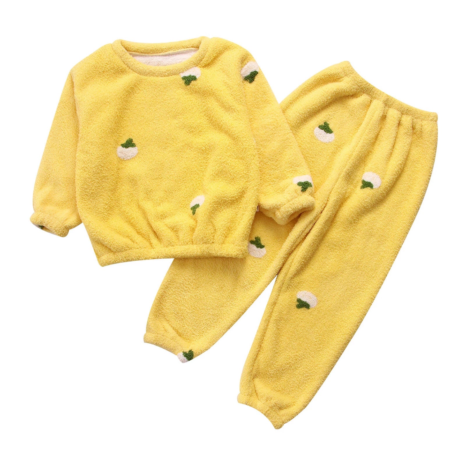 Kids Pyjamas Fleece Nightwear Elastic Waist Pyjama Set Warm 2 Piece-
