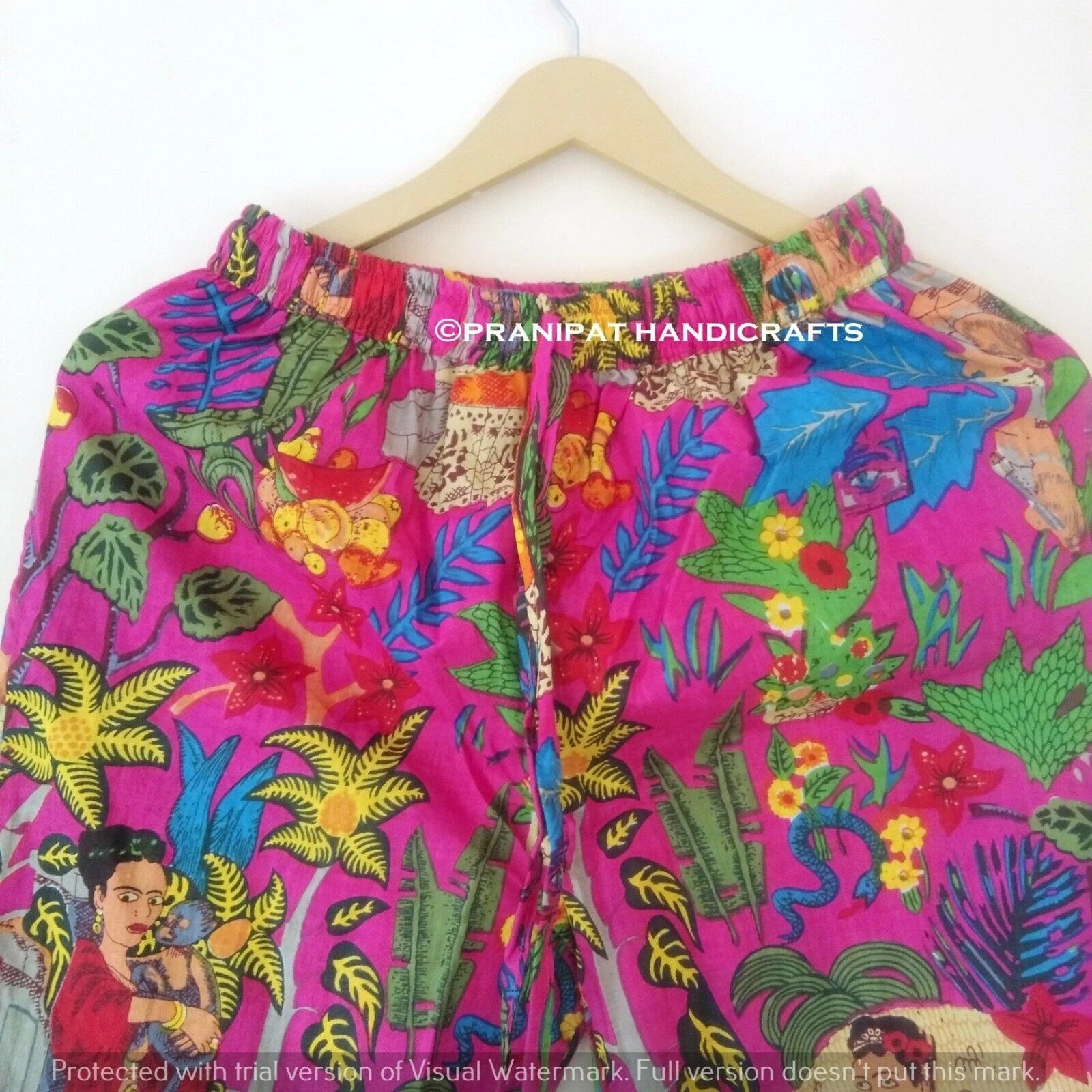 Indian Floral Print Cotton Pink Women Nightwear Top-Pajama set Sleepwear