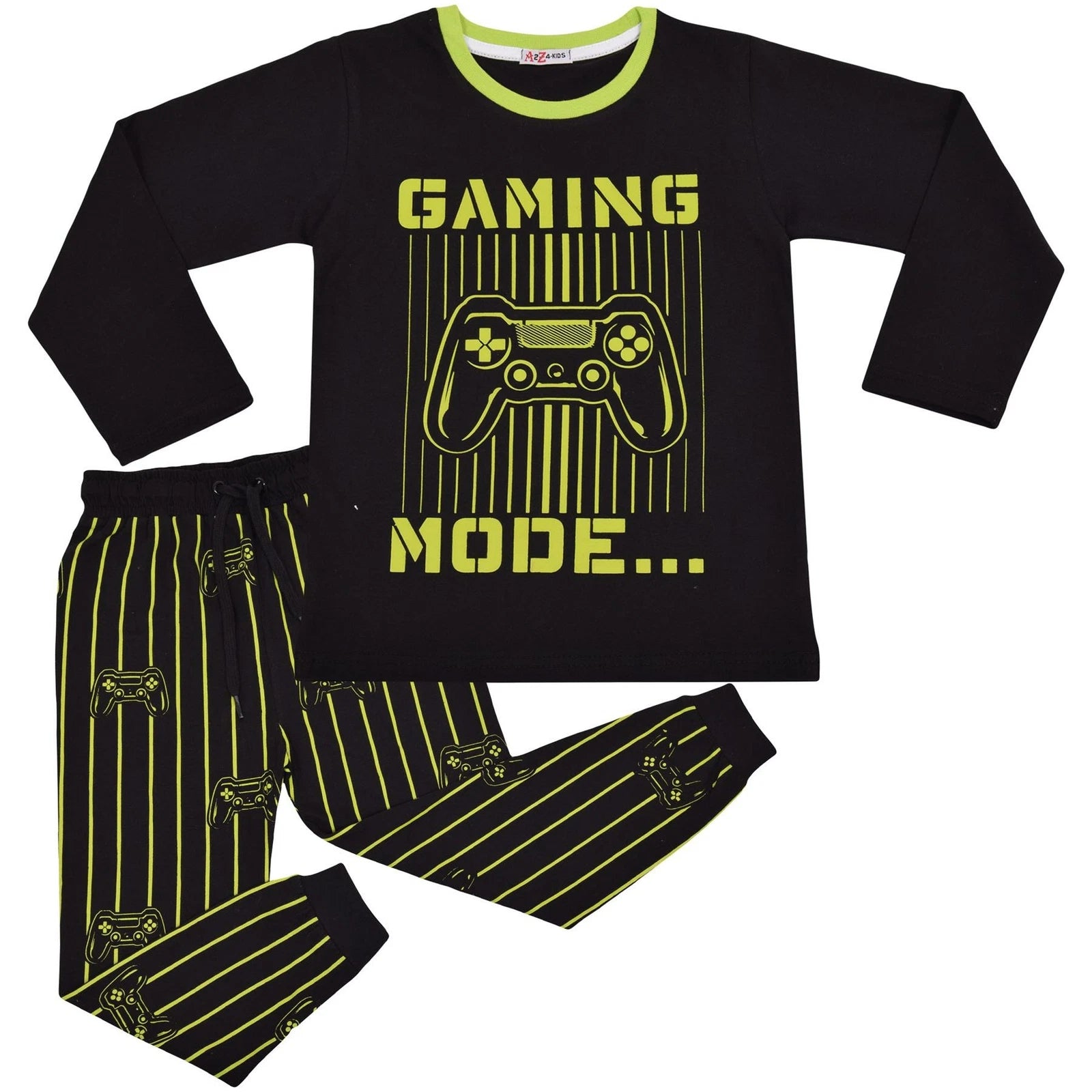 A2Z 4 Kids Gaming Mode Lime Pyjama Set Contrast T Shirt Sleepwear Pyjamas