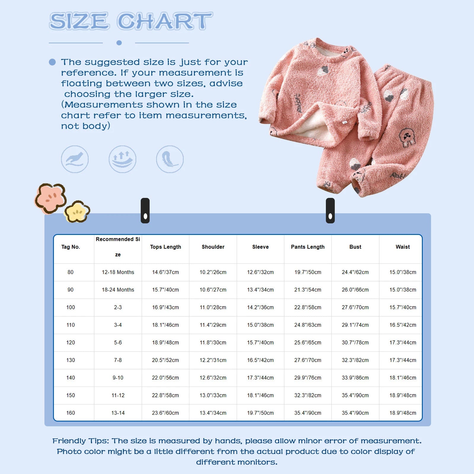 Unisex Kids Sleepwear Girls Set Print Pajamas Pullover Round Neck Cute Suit Top