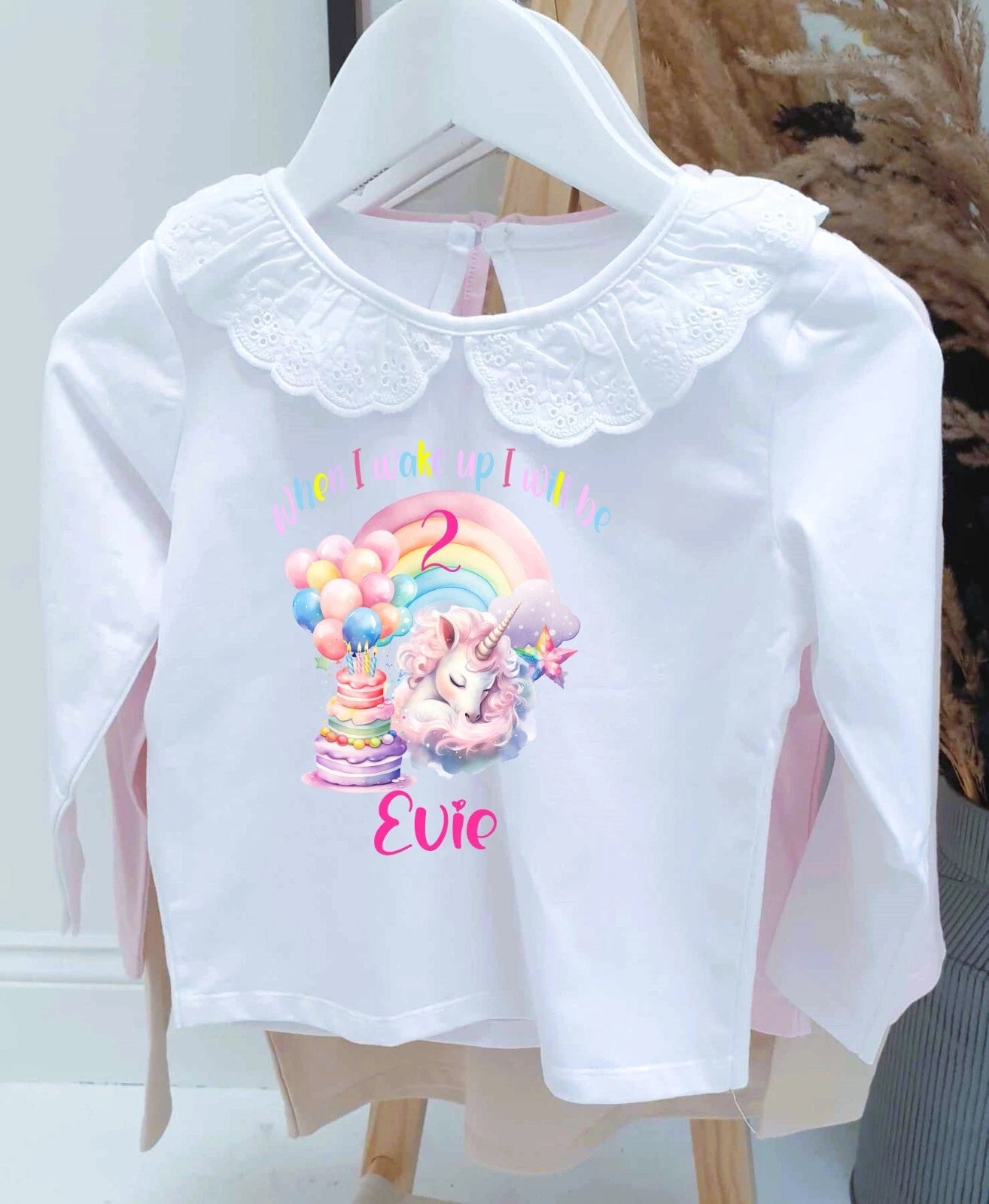 Personalised When I Wake Up I Will Be Age ~ Birthday  Unicorn Cake Frill Pjs