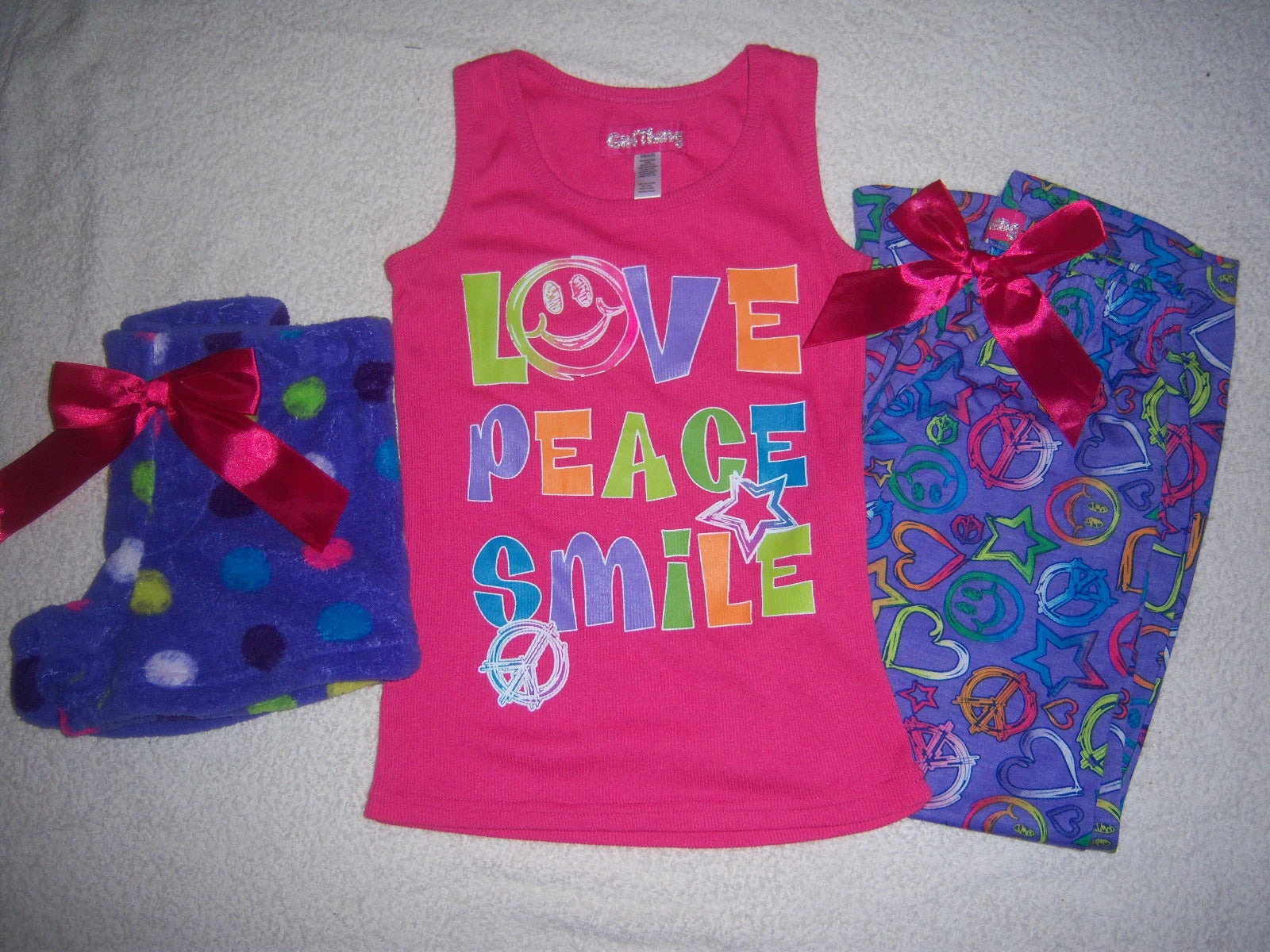 Girl Thing Brand 3 Piece PJ Pink Purple Shorts Pants Tops Set Size XS(4/5) NEW