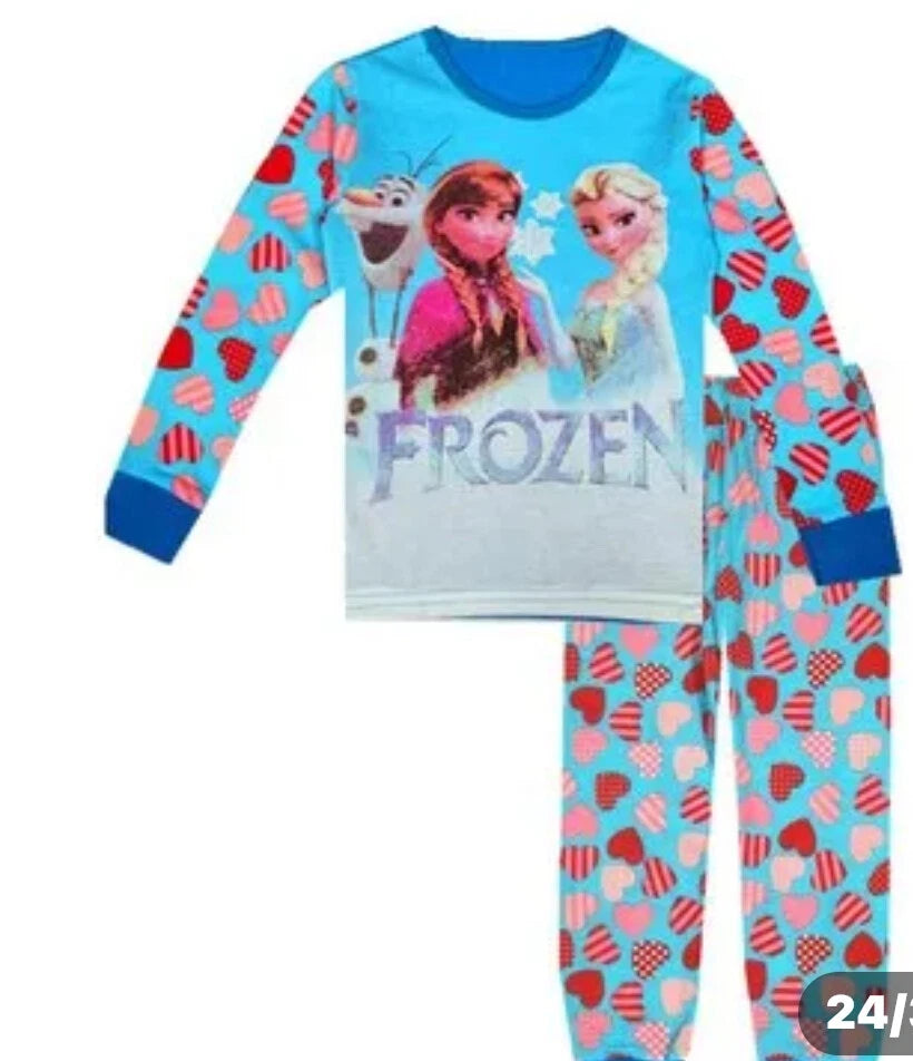 NEW Disney Cartoon Print Girls Long Sleeve 2-Piece Set Pajama
