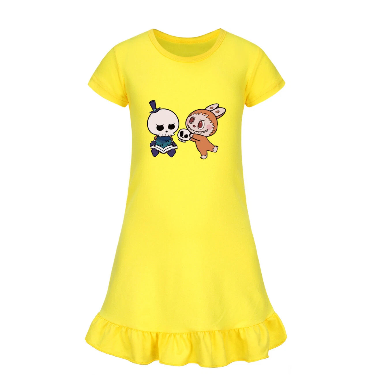 Cartoon Print Girl's Short-Sleeved Pajamas Home Clothes Nightdress Skirt New Hot