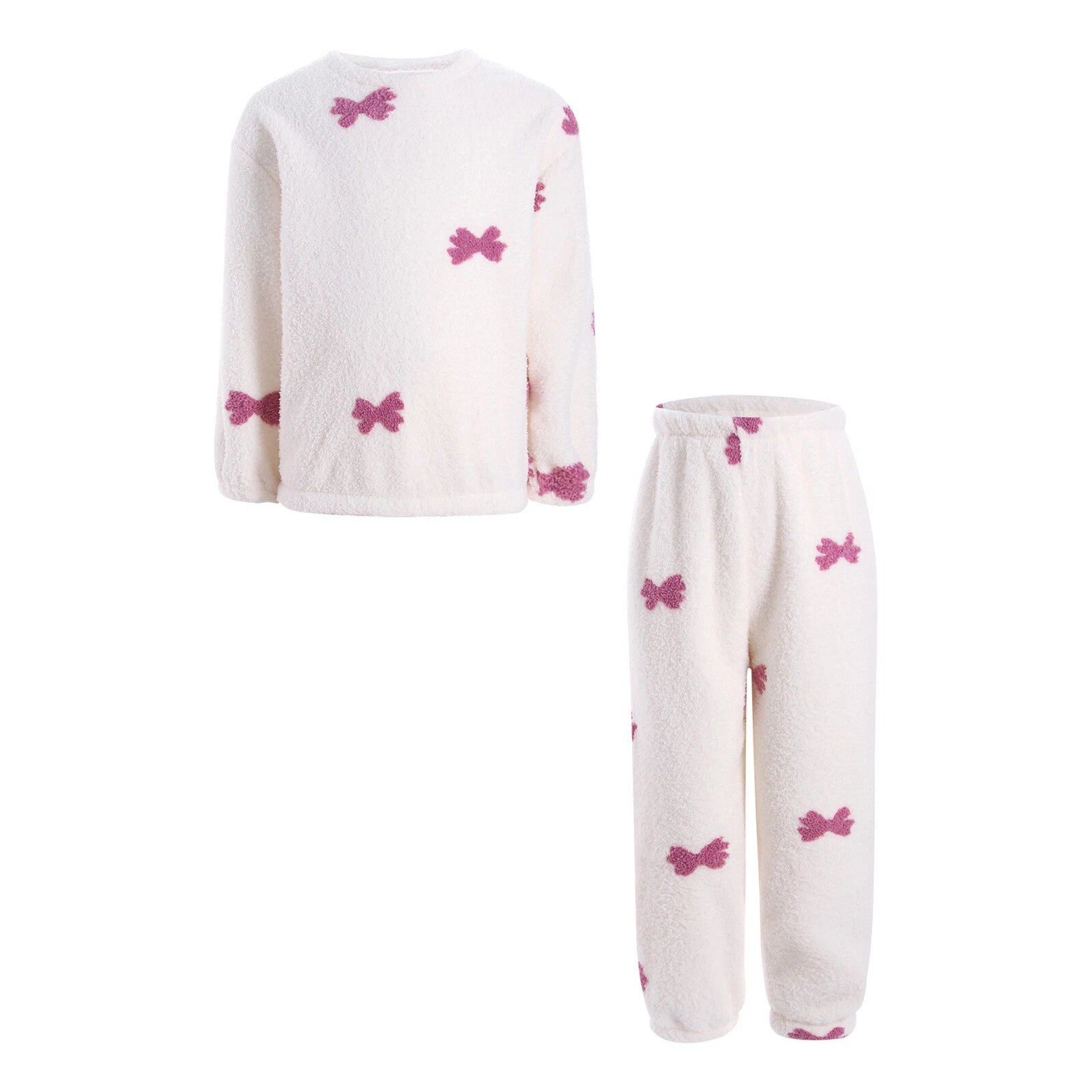 Kids Pyjamas Fleece Nightwear Elastic Waist Pyjama Set Warm 2 Piece-