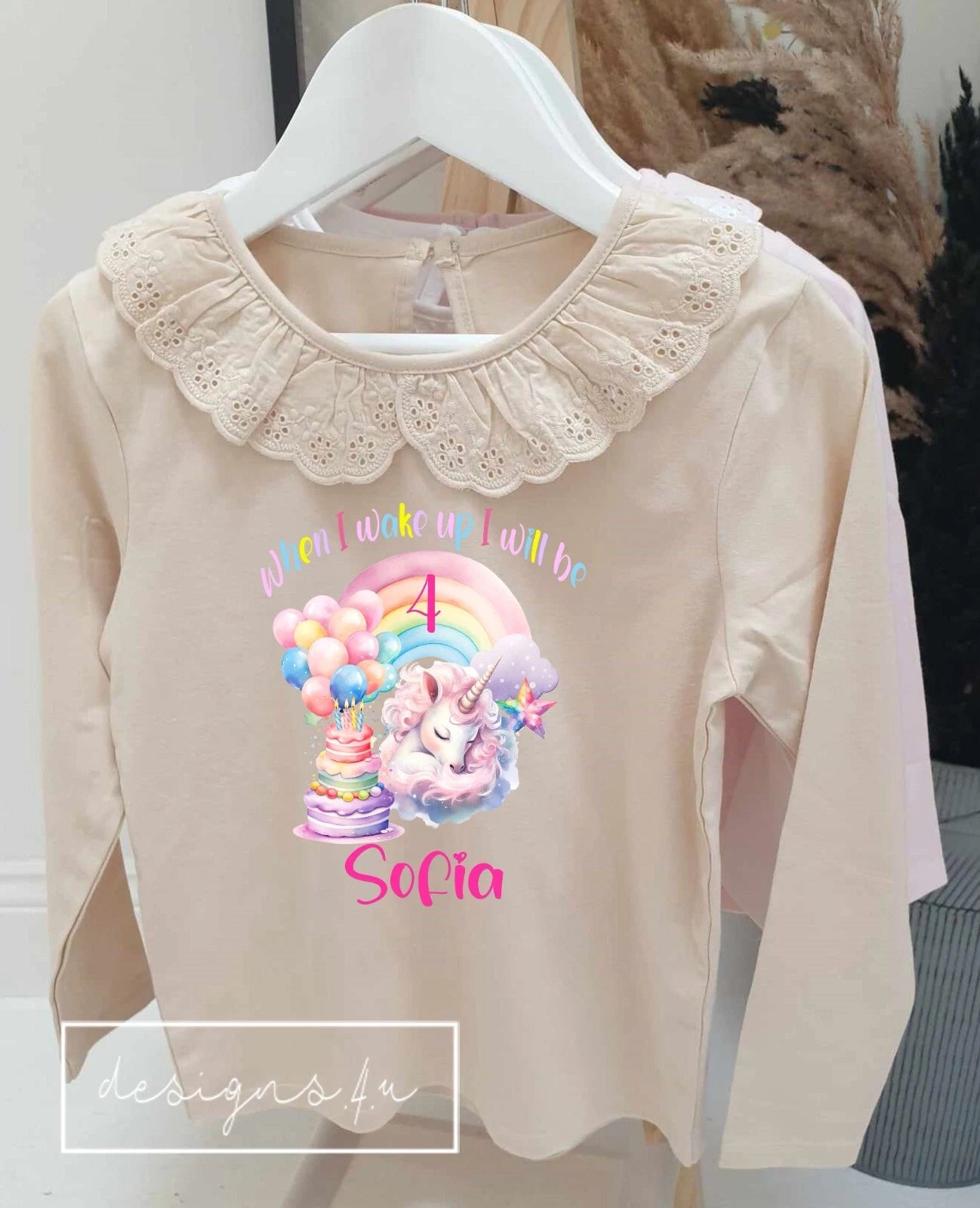 Personalised When I Wake Up I Will Be Age ~ Birthday  Unicorn Cake Frill Pjs