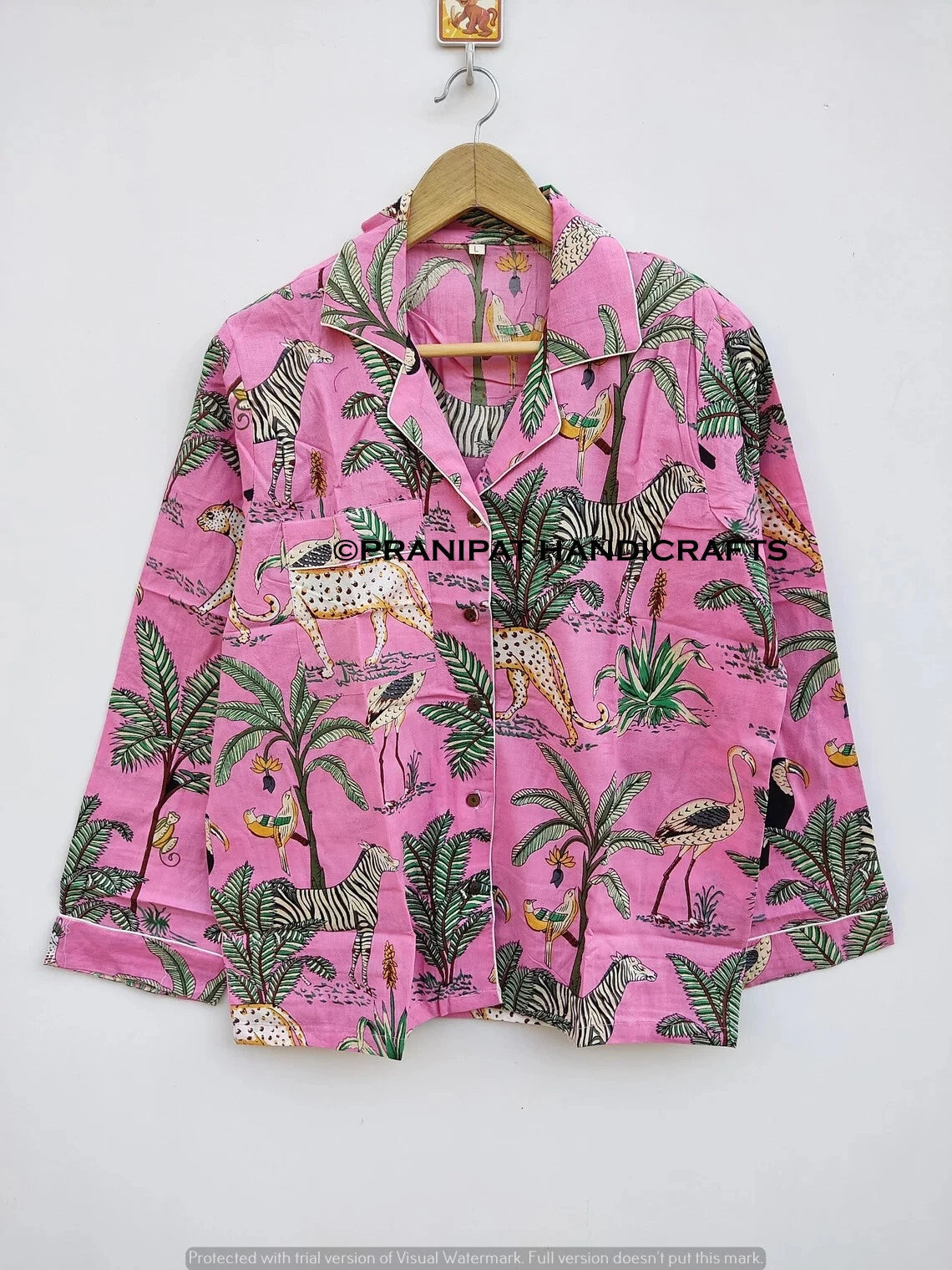 Indian Animal Print Cotton Baby Pink Women Gypsy Sleepwear Hippie Pajama set