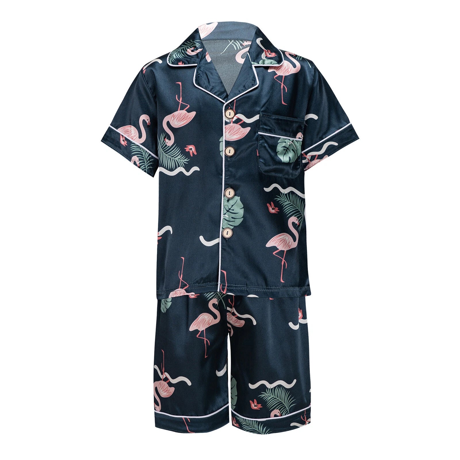 Boys Girls Pajamas Set Sleepwear Button Closure Top Shorts Nightwear Loungewear