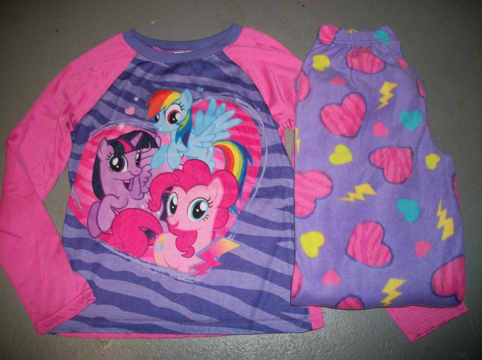 MY LITTLE PONY RAINBOW HEARTS 2 PC FLANNEL FLEECE PAJAMA PJ SET GIRLS SZ L 10 12
