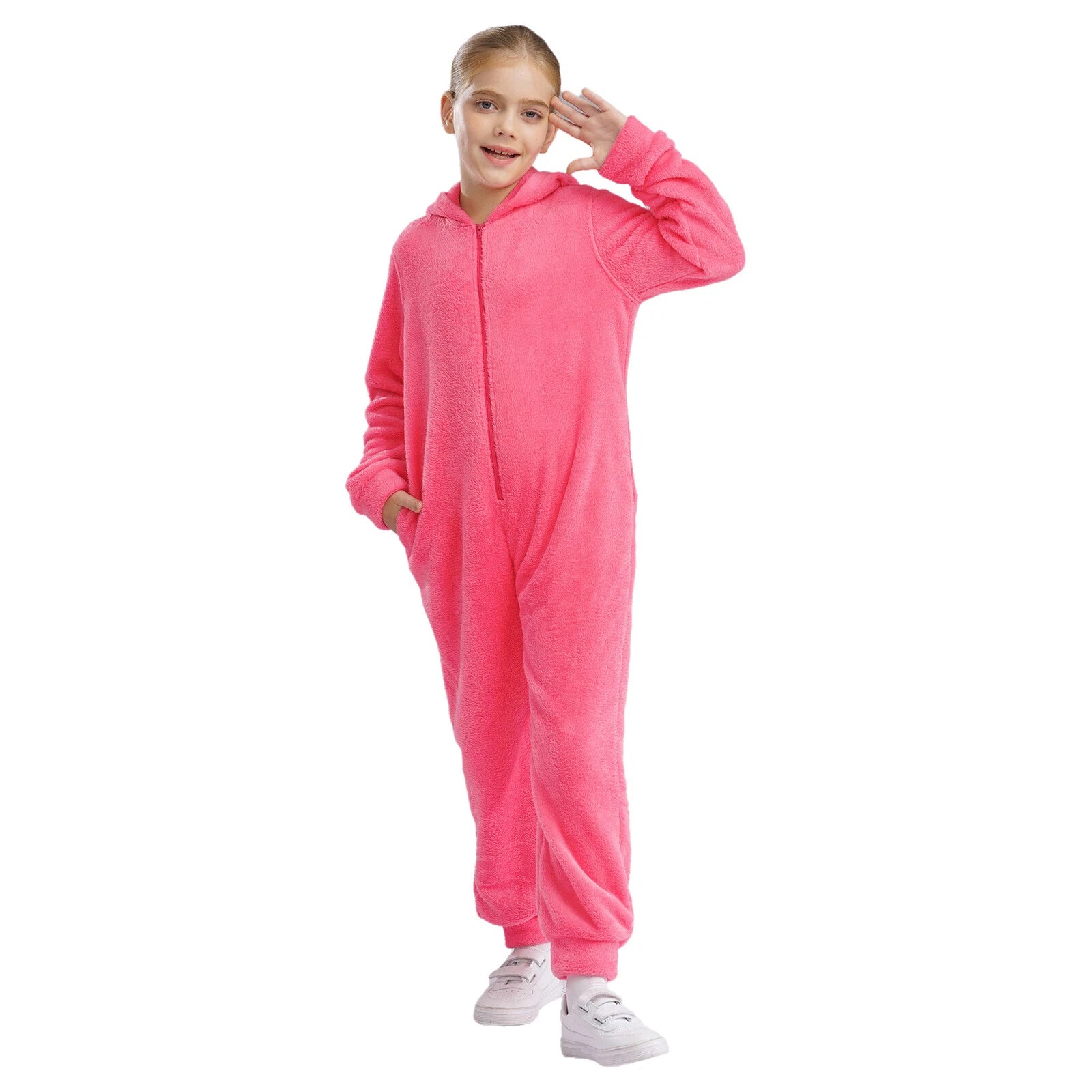 Unisex Kids Fleece Hooded Jumpsuit for Boys Girls Zip-up One Piece Pjs Sleepwear