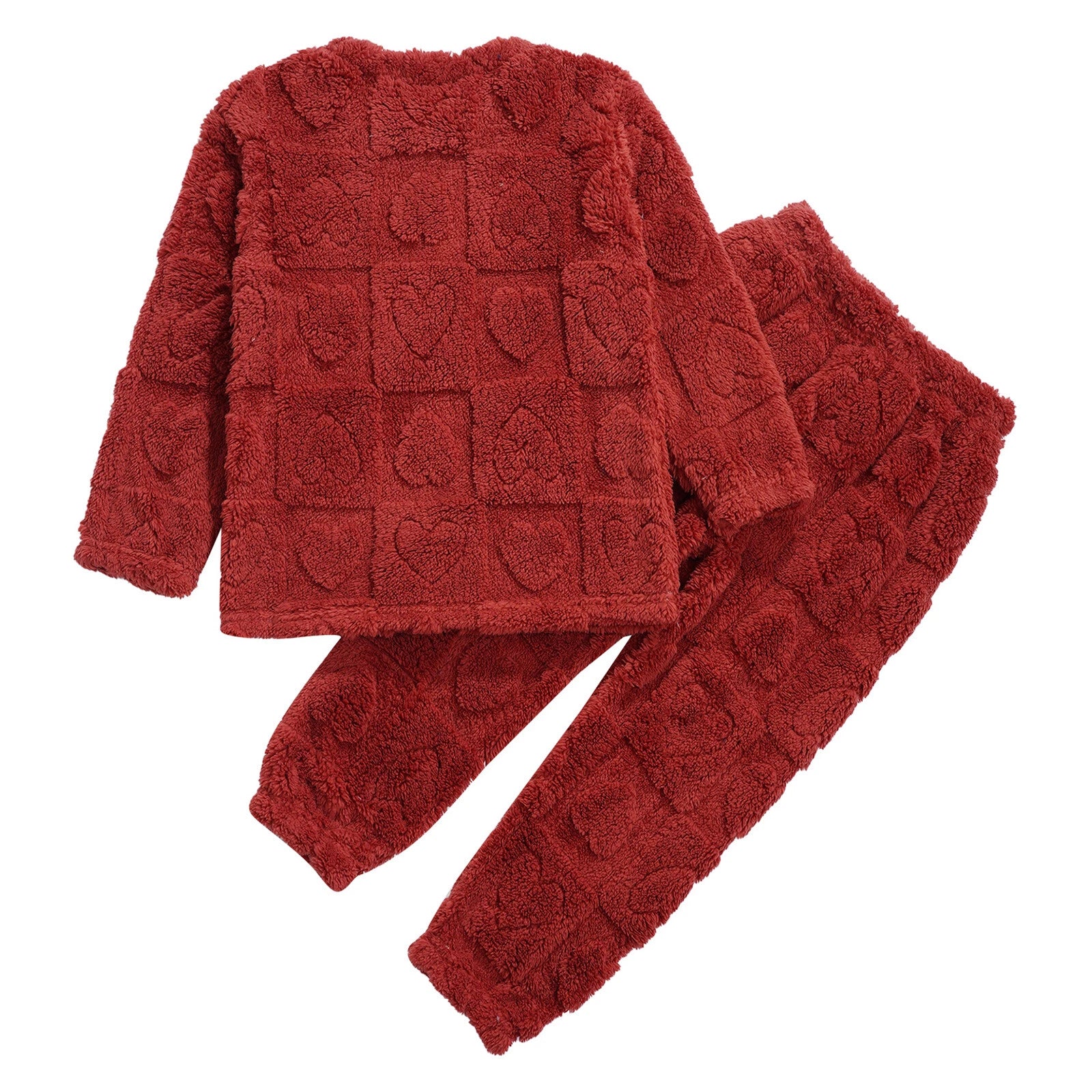 Kids Boys Girls Homewear Round Neck Tops With Pants Solid Color Pajamas Set