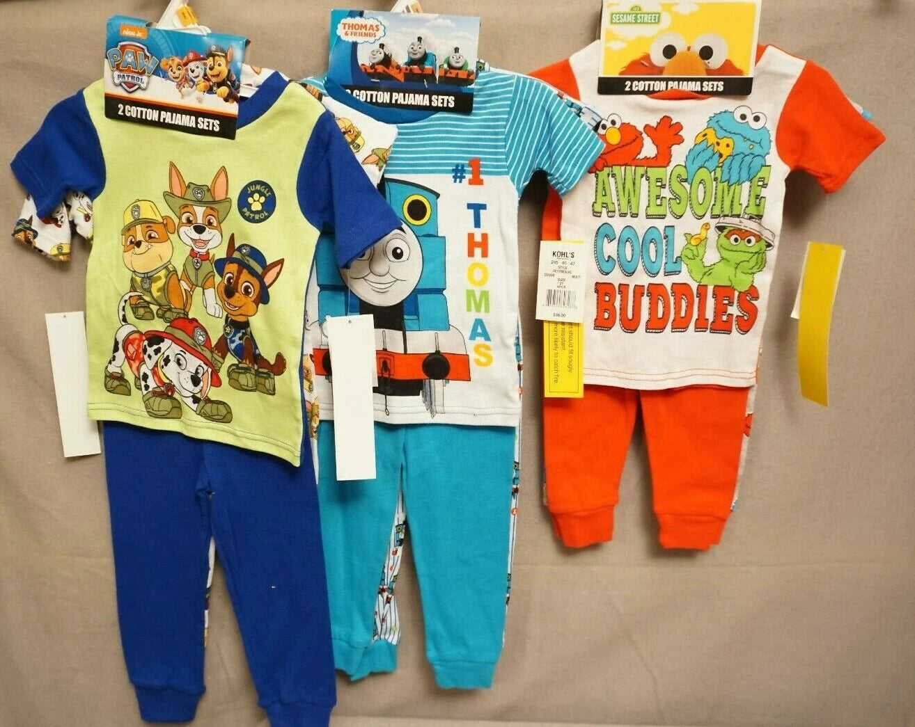PAW PATROL, THOMAS OR SESAME ST. 4 PIECE PAJAMAS SETS ASSORTED SIZES  BNWT
